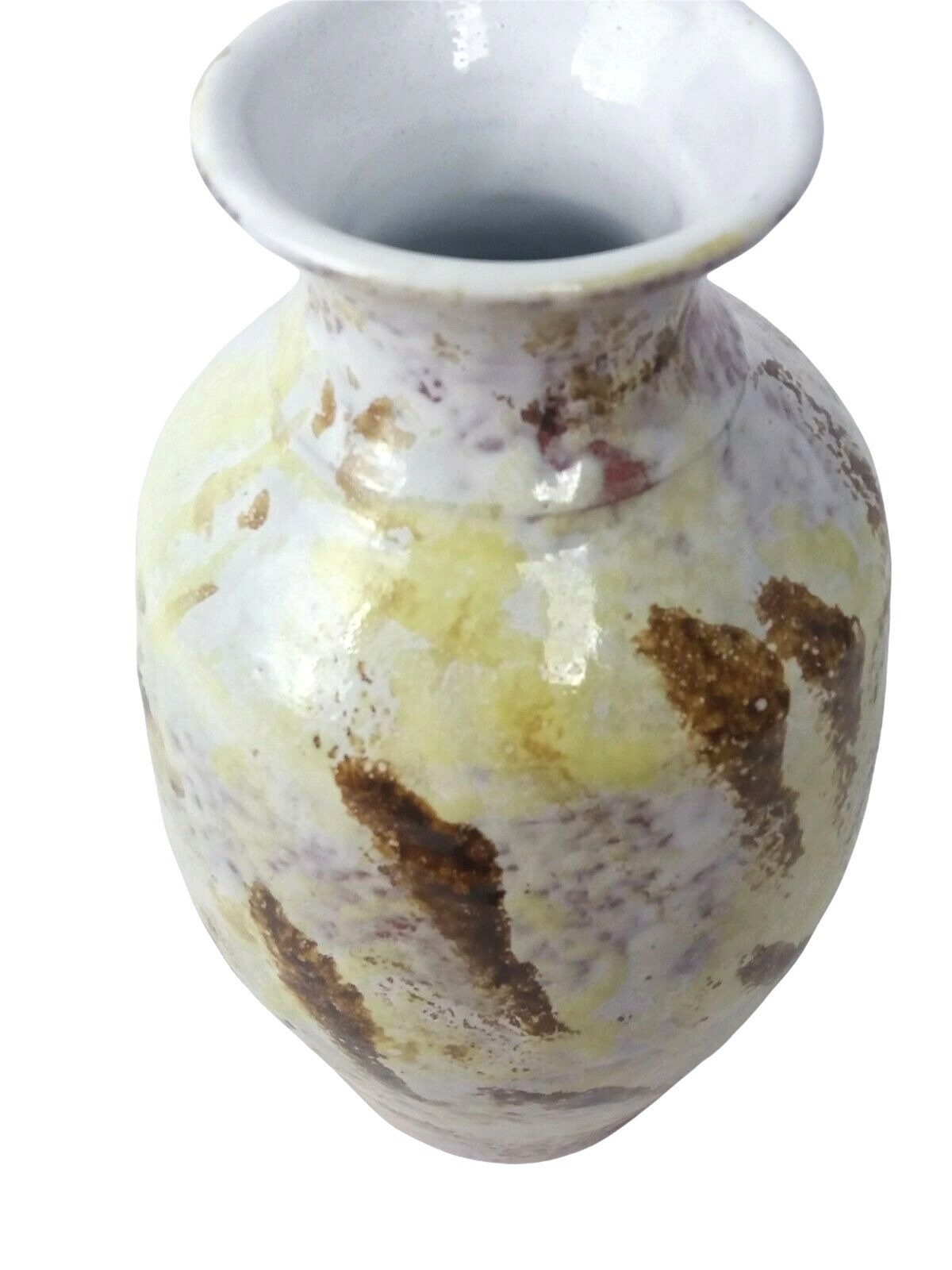 Vintage Bermuda Art Pottery Vase Abstract Design Brown Yellow White 7.5 in
