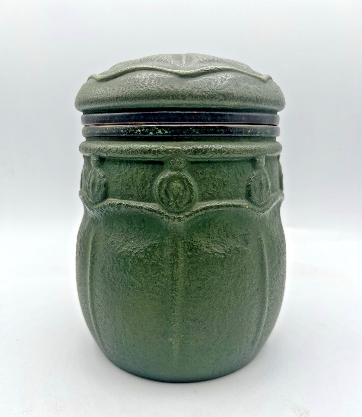 Vintage Handel Ware Glass-Merriden-Arts & Crafts Green Cigar Tabacco Humidor Jar