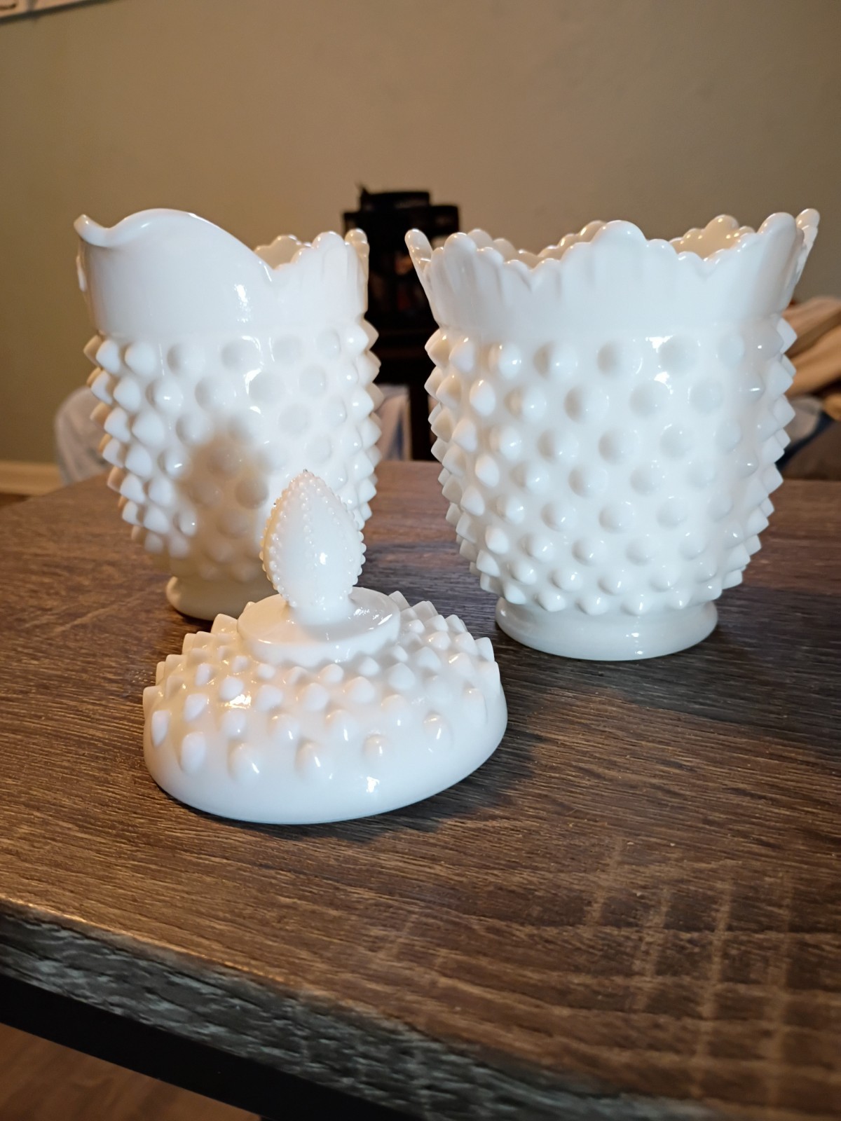 Antique FENTON Hobnail Milkglass Lot 2 With 1 Lid