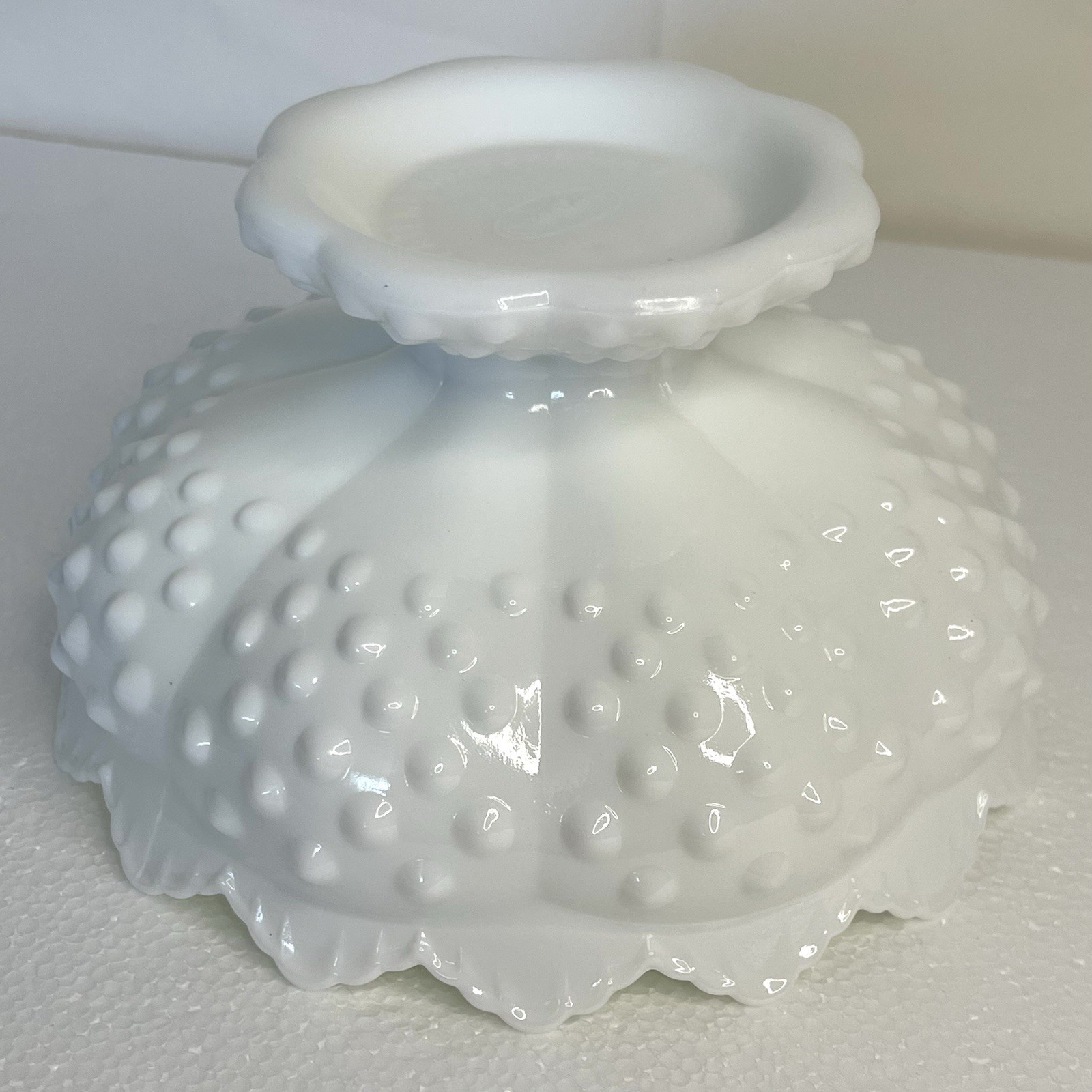 VTG Authentic Fenton Handmade Milk Glass Hobnail Candle Holder Original Sticker