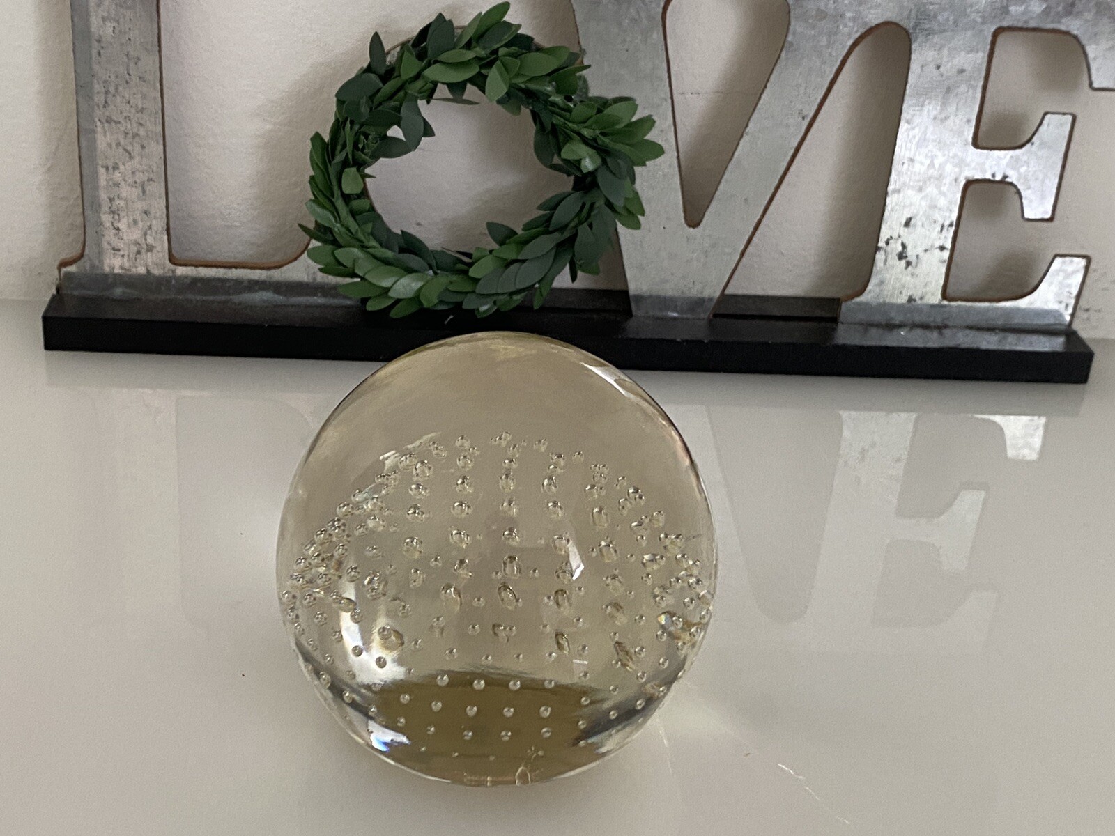 Vintage Art Paperweight Smoky Art Glass Round Orb with Bubbles MCM Rare Color