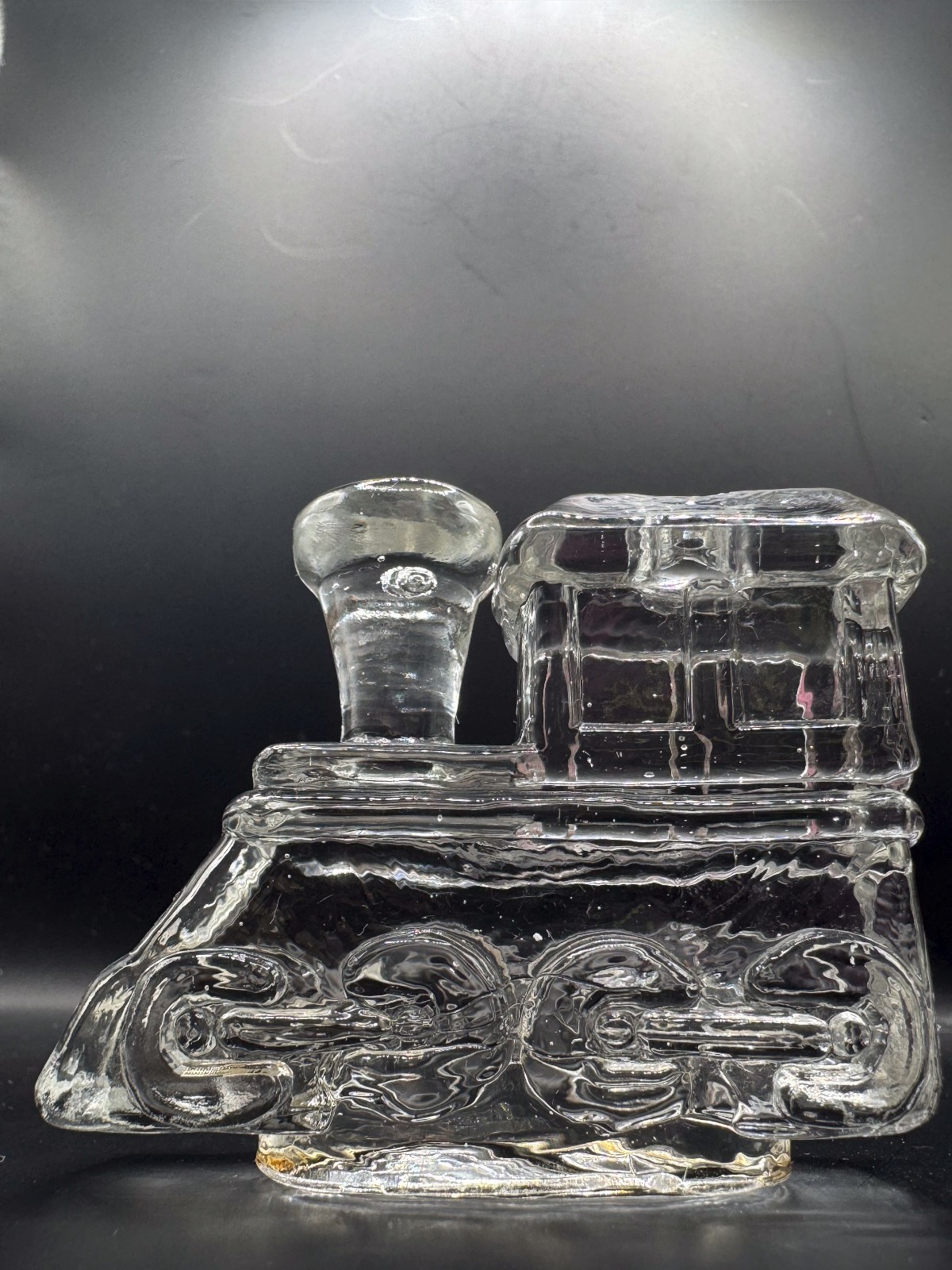 Vintage Clear Pressed Glass Train Locomotive Candle Holder Toothpick Holder