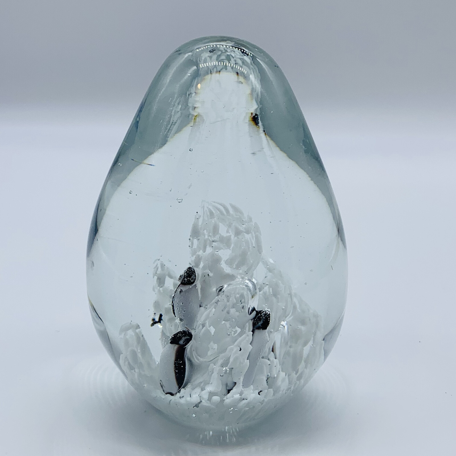 Vintage Studio Art Glass Clear Penguin Egg Shaped Paperweight 4.5”T