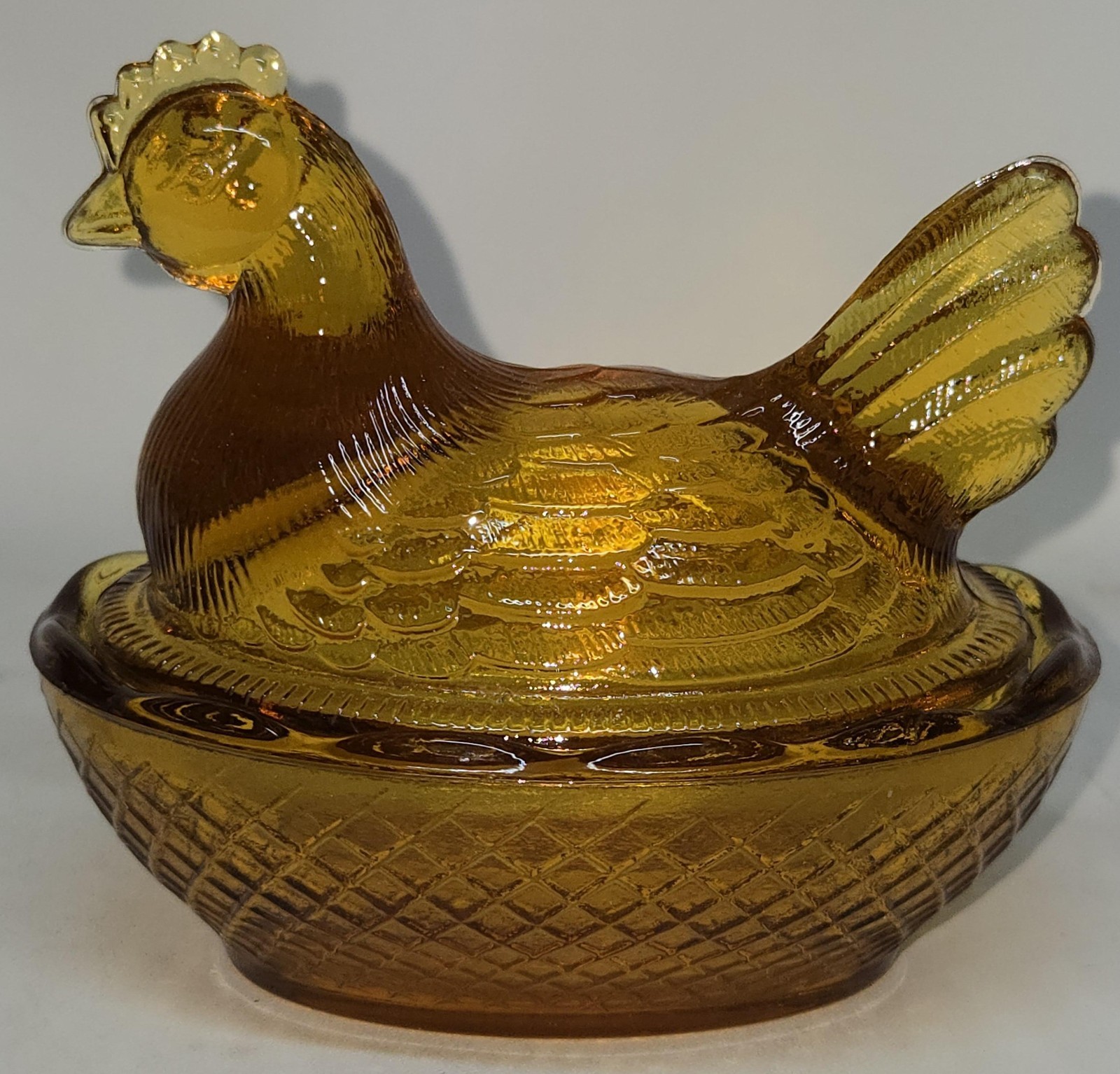 Vintage LE Smith Hen On Nest Amber Color MINI 3.25 in Excellent Condition!