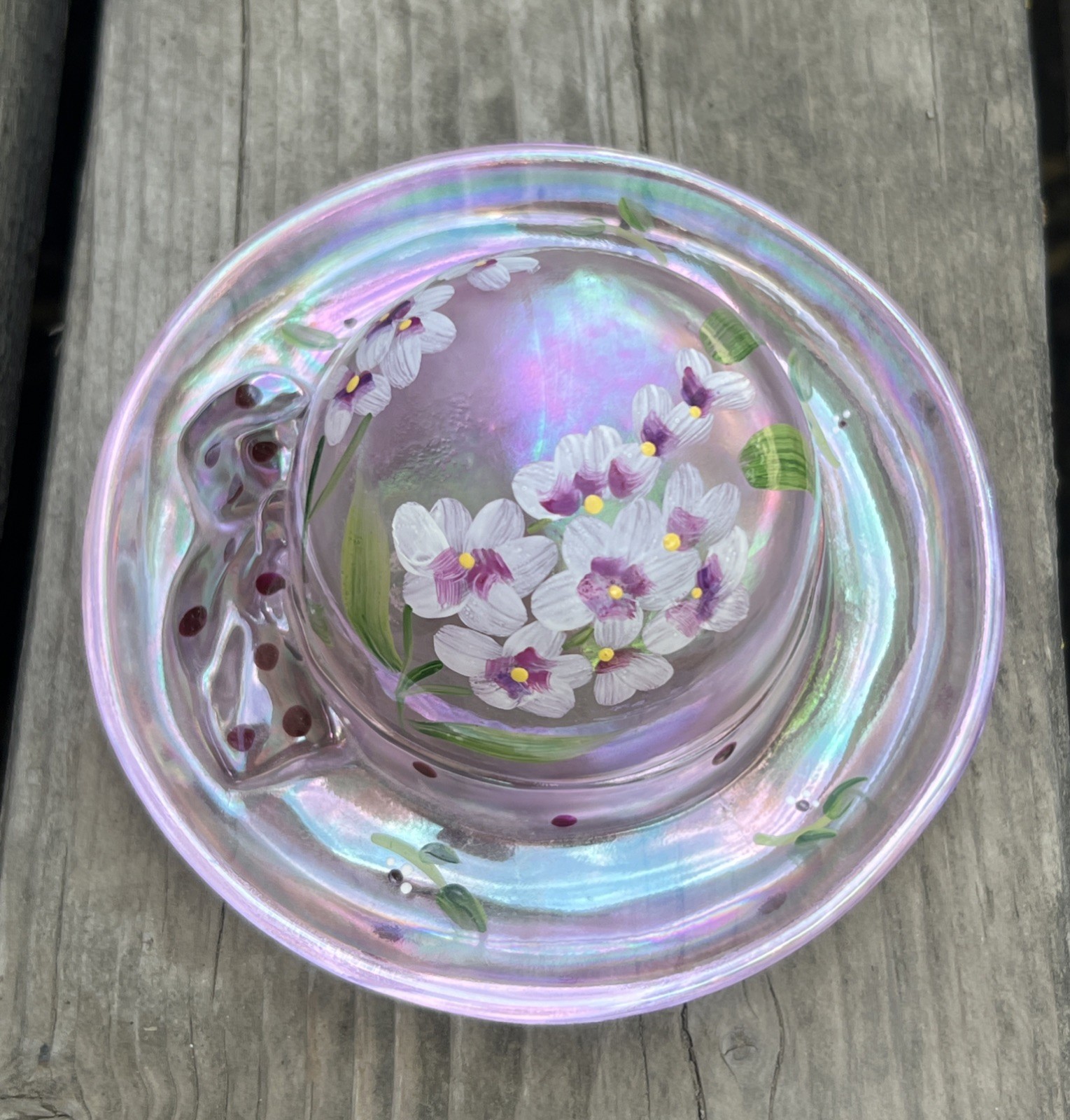 Fenton Glass Dotted Pink Glossy Iridescent Ladies Hat Bonnet Signed By M. Cade