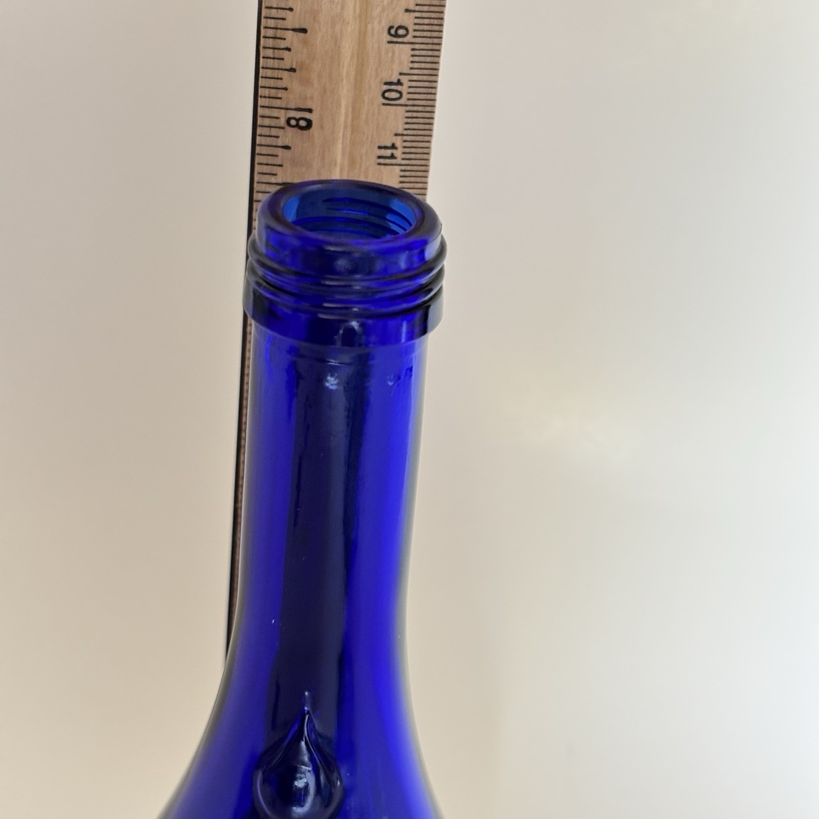 Vintage 8.5” Acqua Della Madonna Cobalt Blue Teardrop Bottle Italy