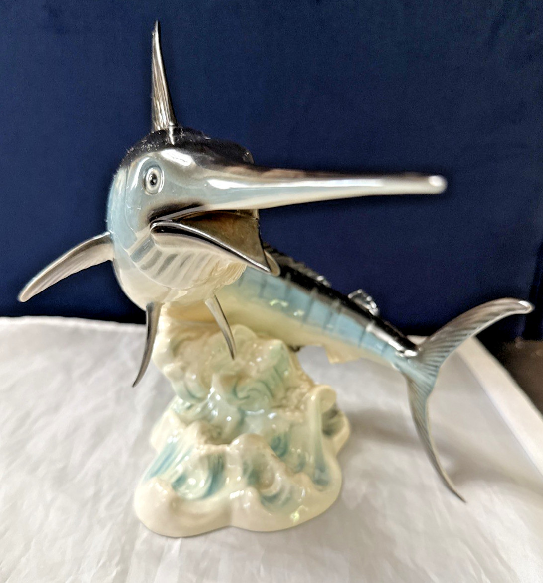 Goebel Porcelain ~ Breaching Blue Marlin Game Fish ~ West Germany Hand Painted
