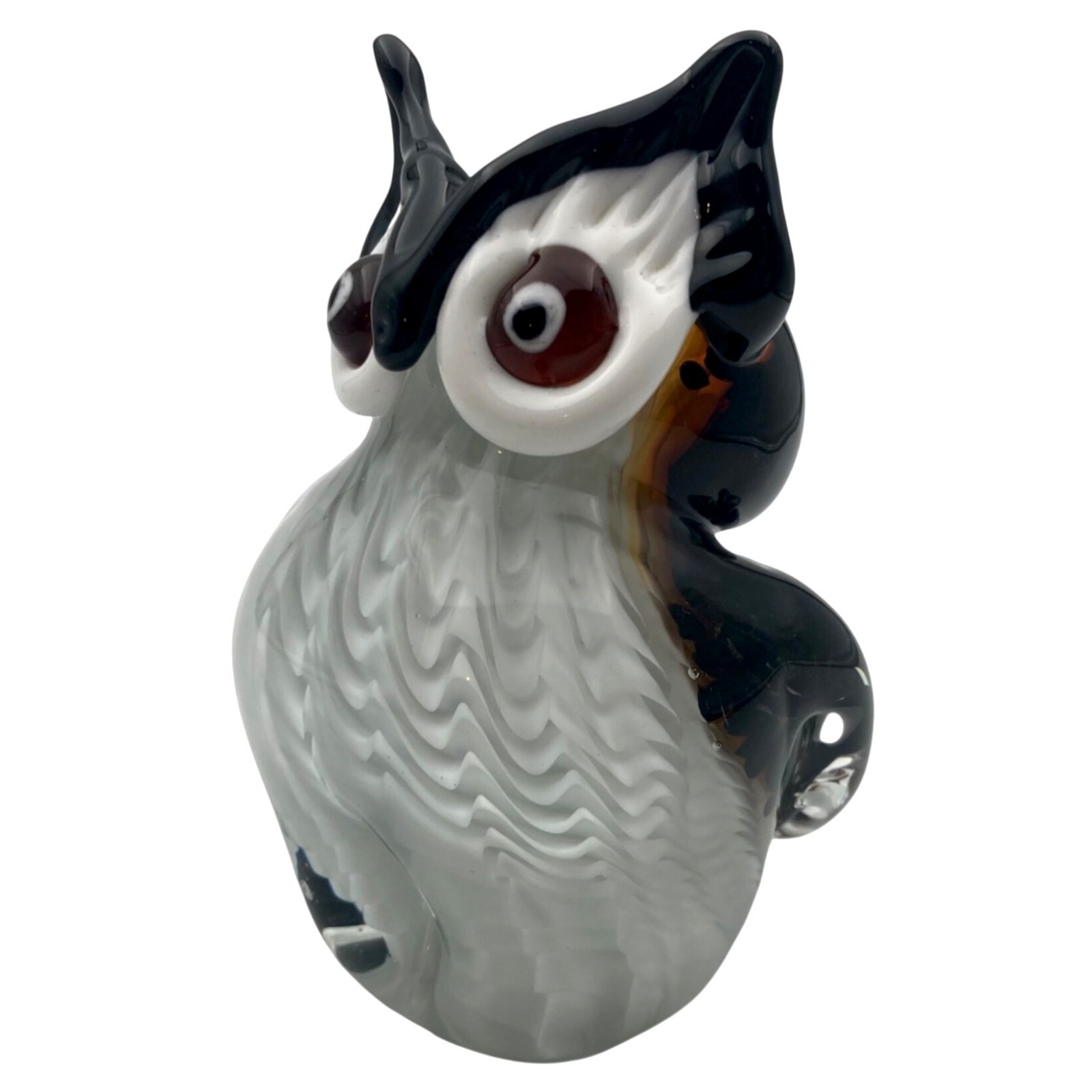 Studio Art Blown Glass Great Horned Owl Bird Paperweight Figurine Statue Figure