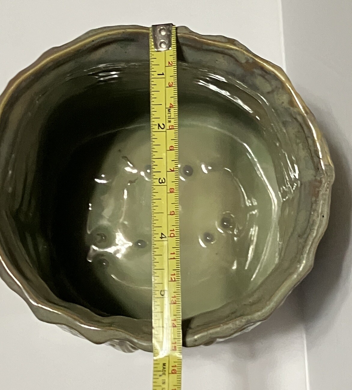 Vintage McCoy Glazed Pottery Green Burlap Sack Planter / Vase #1629 6.75 Inches