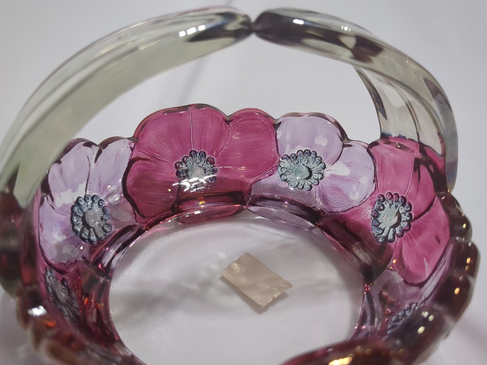 Westmoreland Pansy Flower Basket Glass Purple Pink, 4 inch round