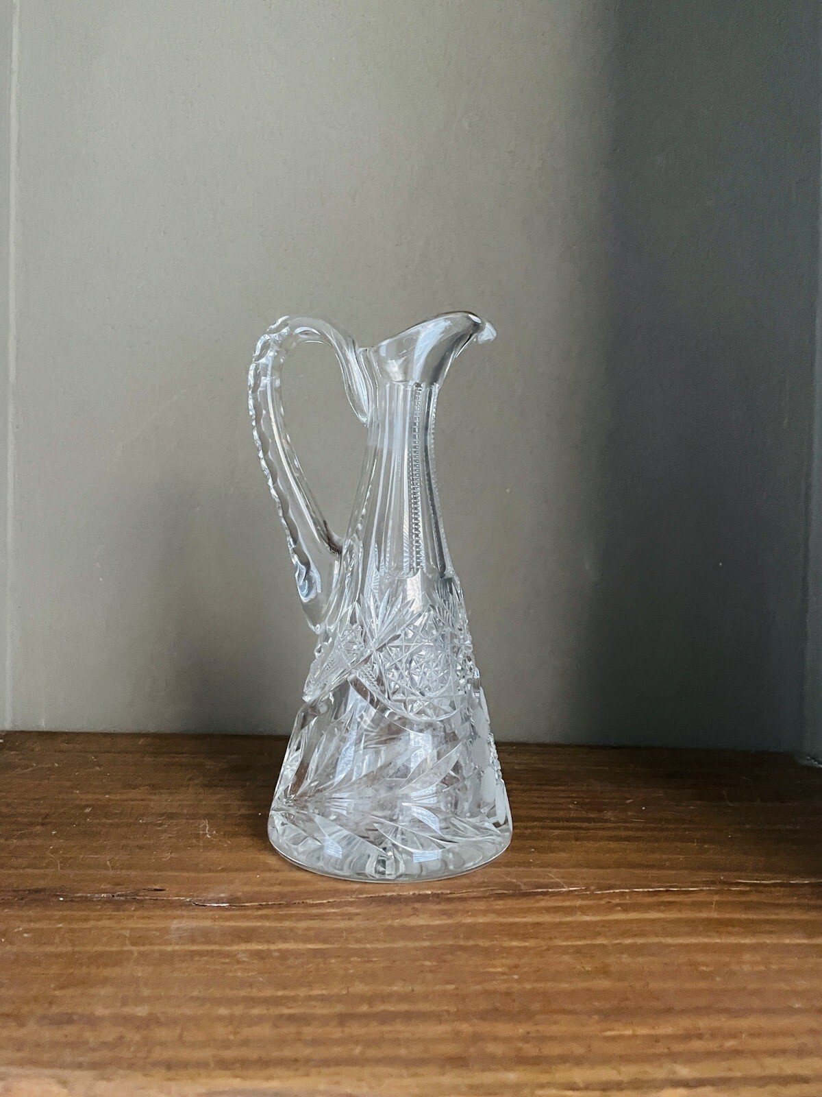 American Brilliant SIGNED Vintage Small PITCHER Crystal Cut Glass 8.5″ Tall