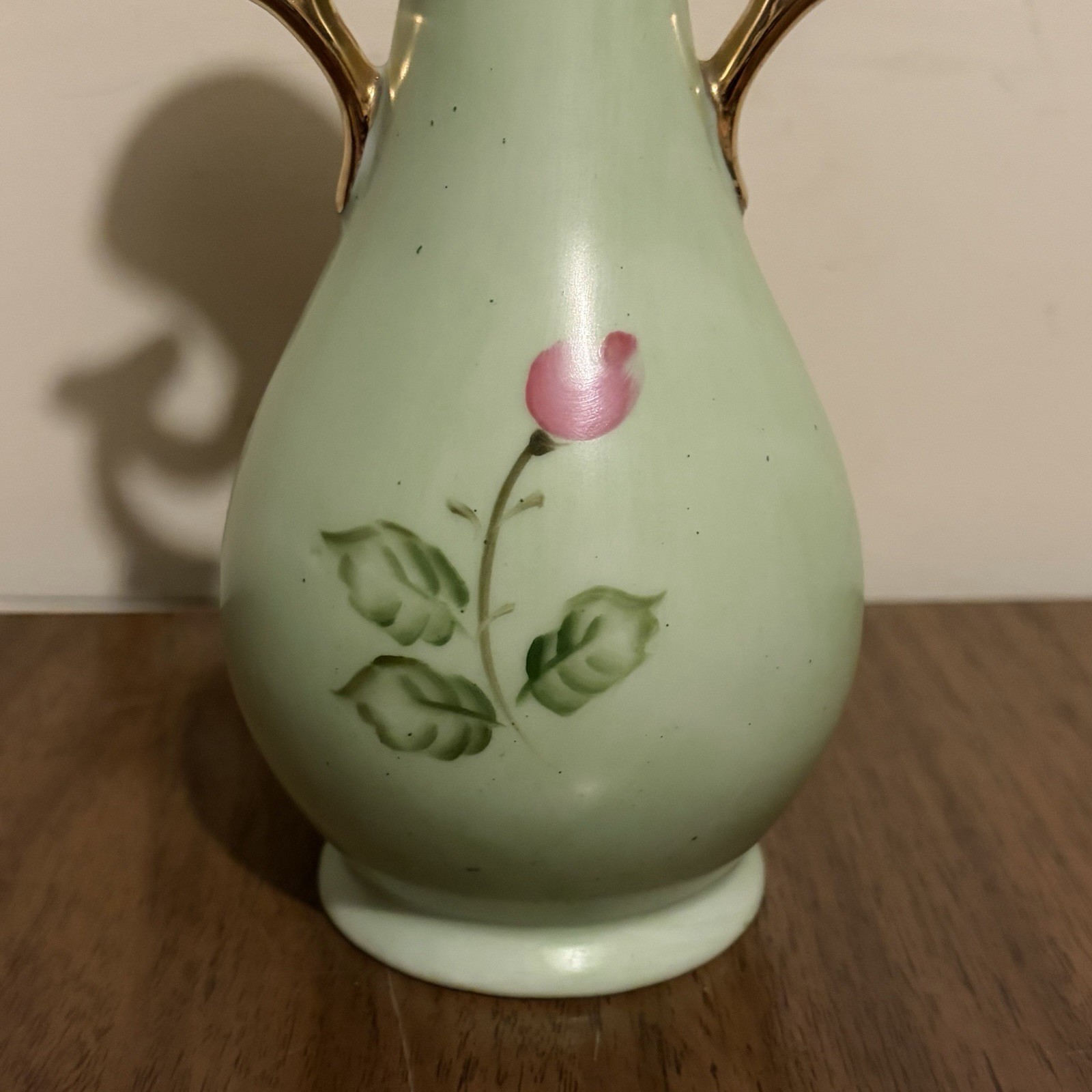 Lefton China Double Handled Vase Hand Painted Pink Roses 8.5” Pastel