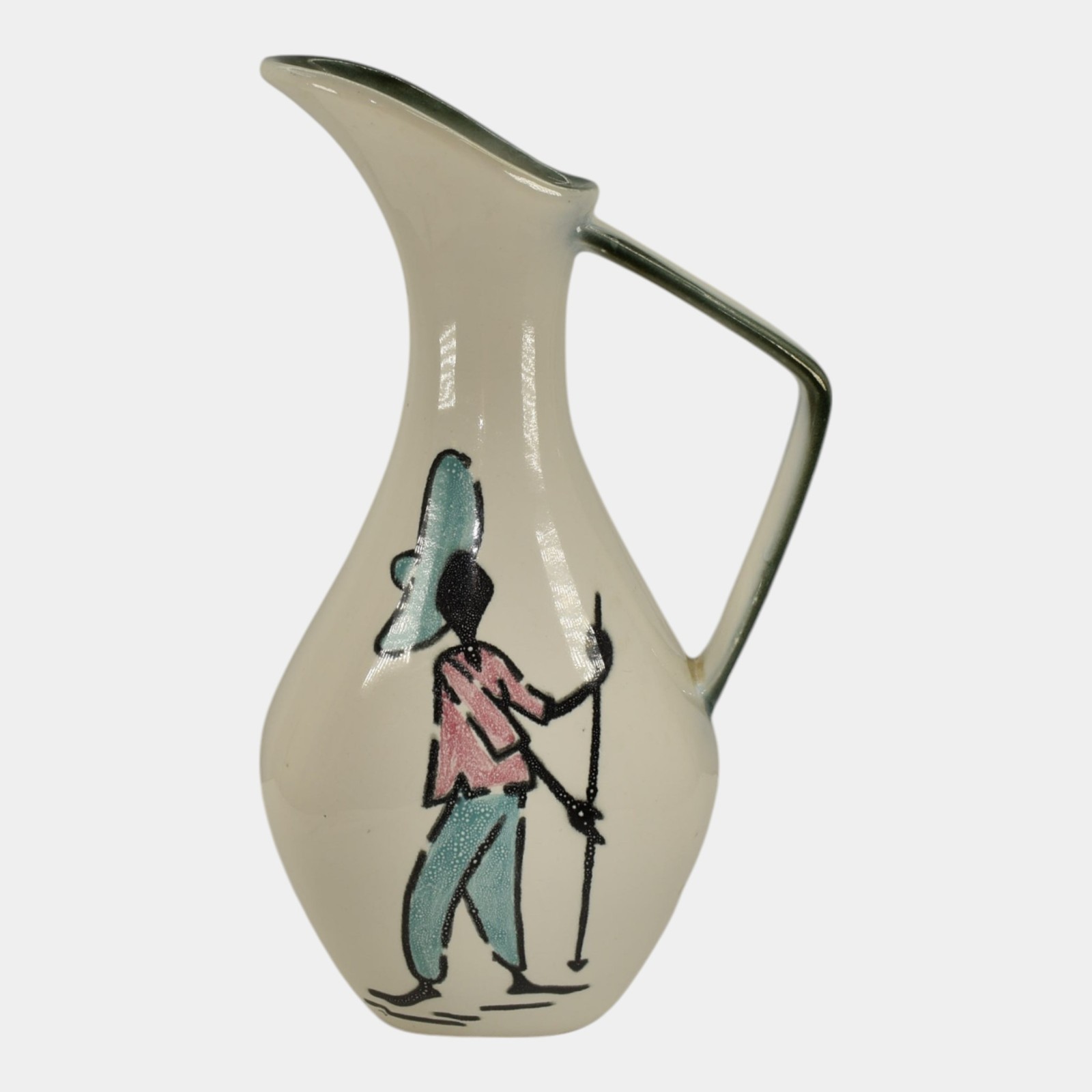 Hull Tropicana 1959 Vintage White Pottery Fishing Man Ewer 56