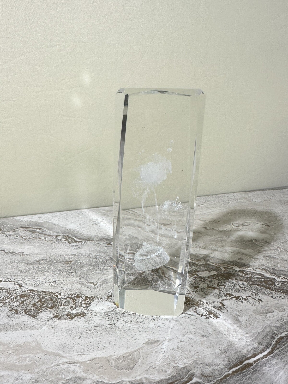 Laser Etched Crystal Clear Glass 3D Cube Paperweight 6 x 2 Happy Birthday Inside