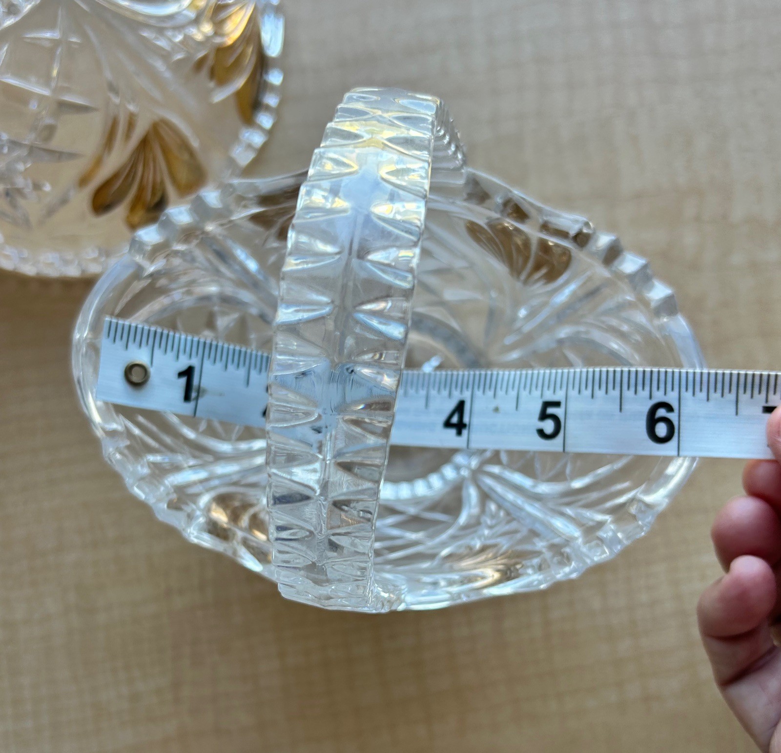 Anna Hutte Bleikristall German 24% Lead Crystal 7” Basket & Bowl w/ Gold Accents