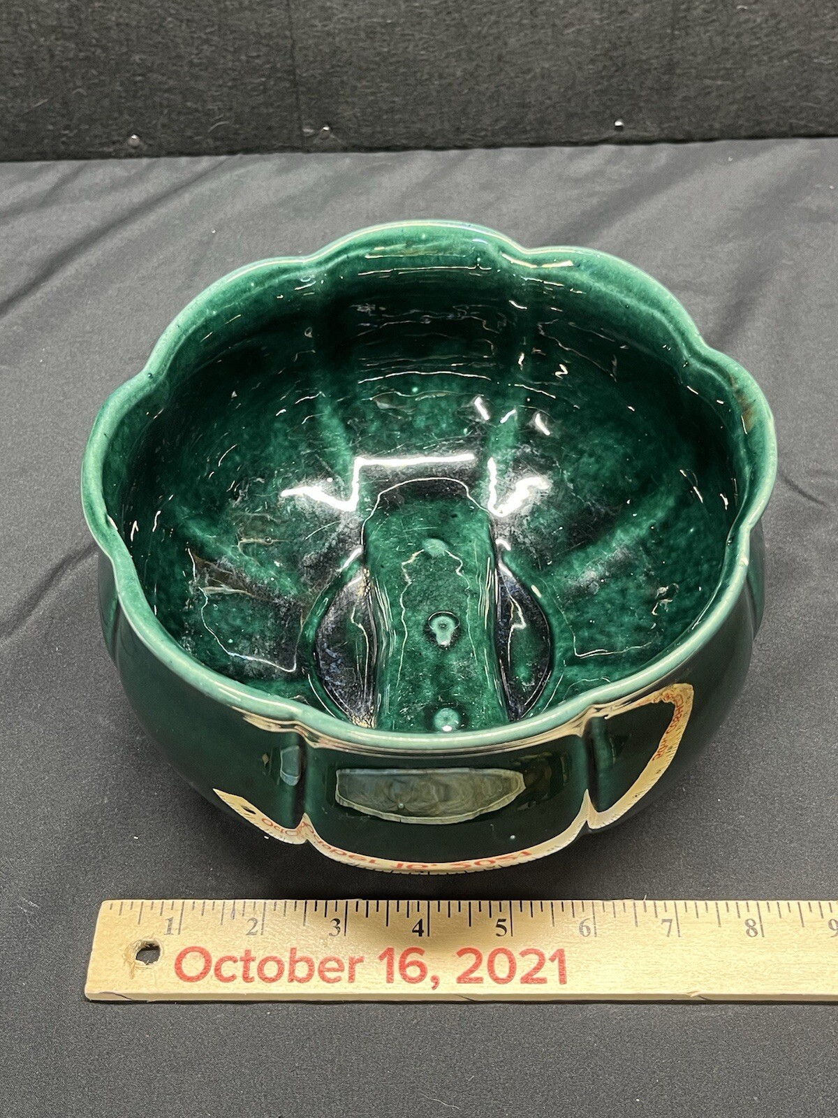 A Unique Vintage Art Deco UPCO Green 8 Panel Pottery Planter Minor Chip