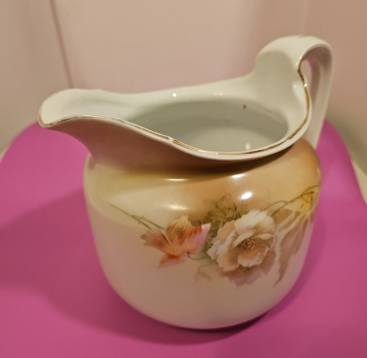 RS GERMANY HAND PAINTED LARGE LEMONADE PITCHER JUG VASE, FLOWERS 7″