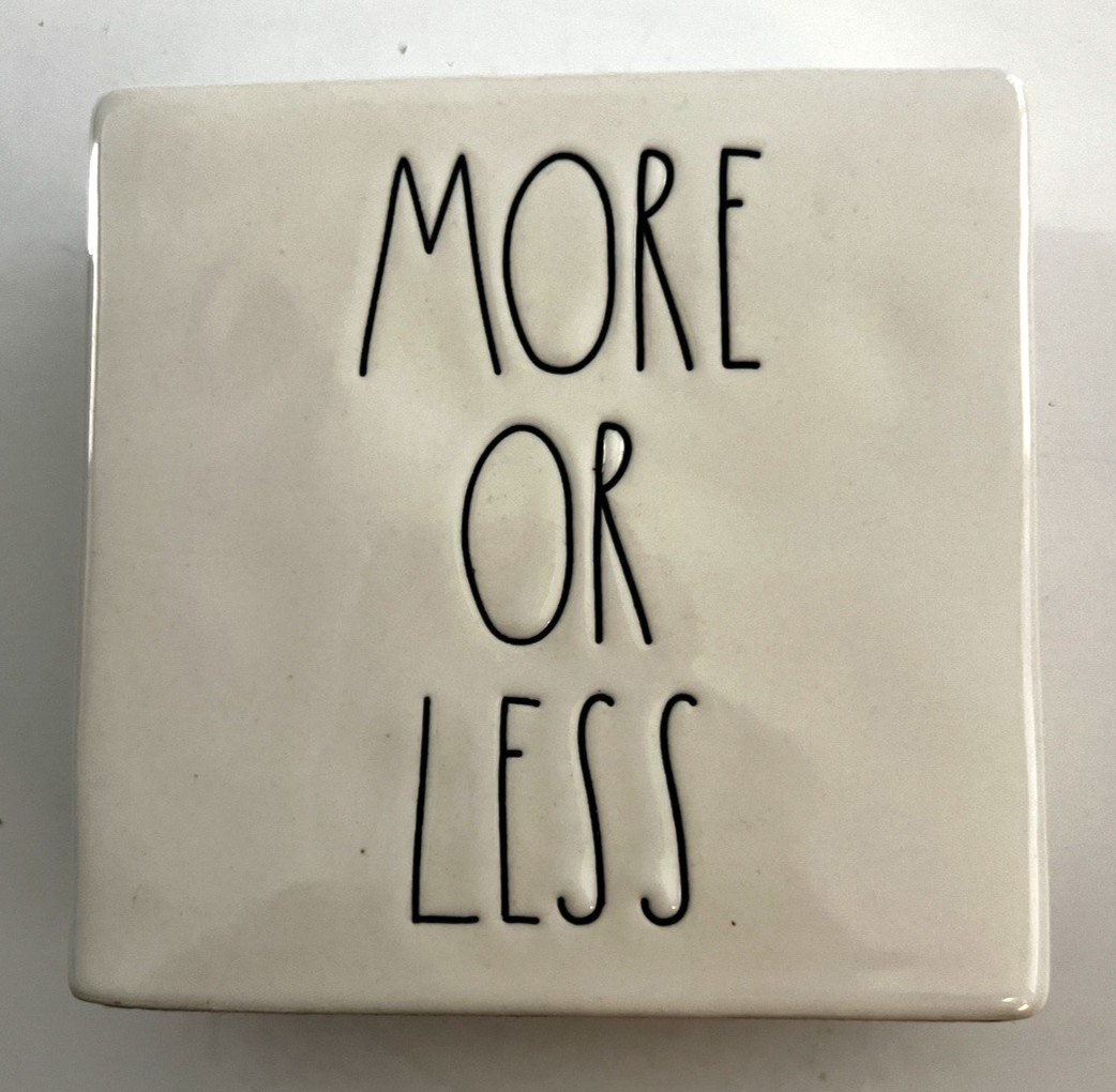 Rae Dunn Home Decor “MORE OR LESS” White Artisan Collection By Magenta 4″ Square