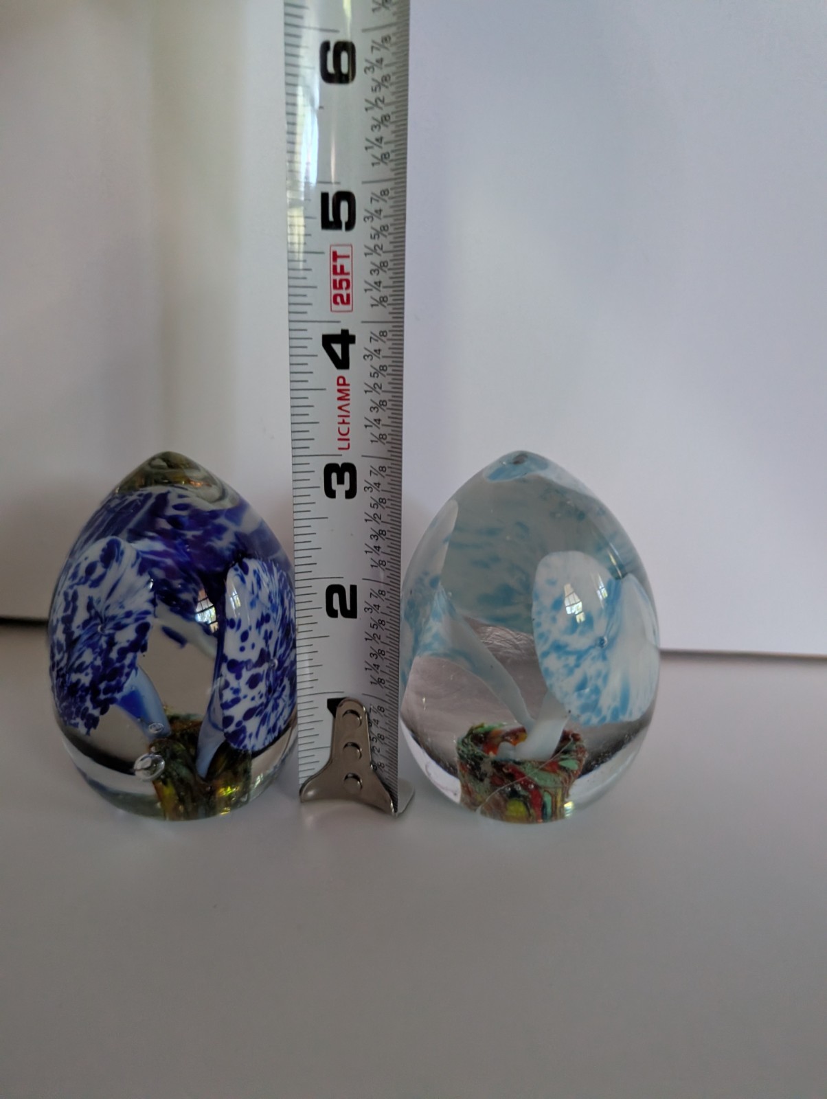 Pair Of Vintage Norleans Japan Blue Flowers In Basket Egg Paperweights