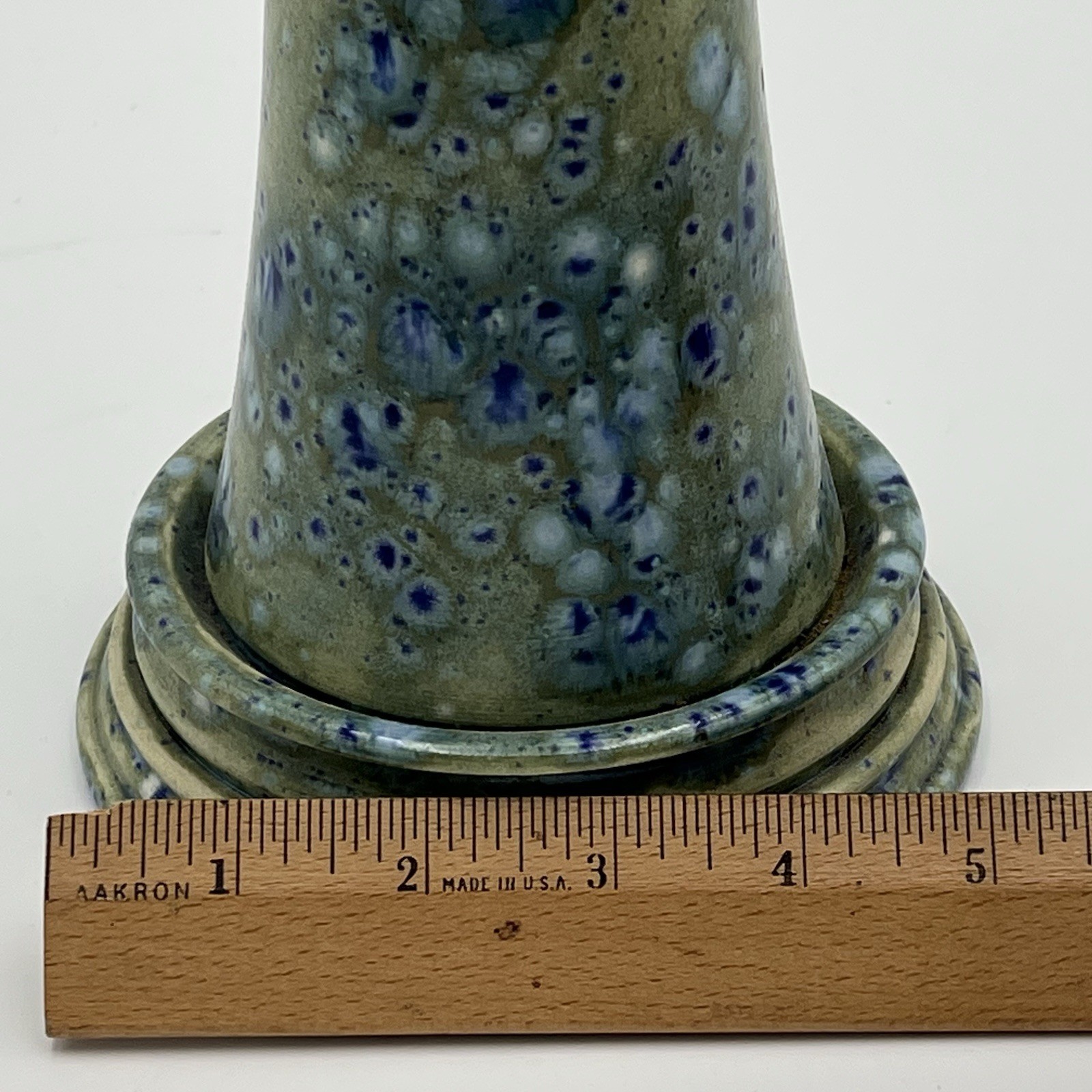 Vintage Large Hand Made Pottery Vase 11″ Blue Green Candle Holder Signed 2005