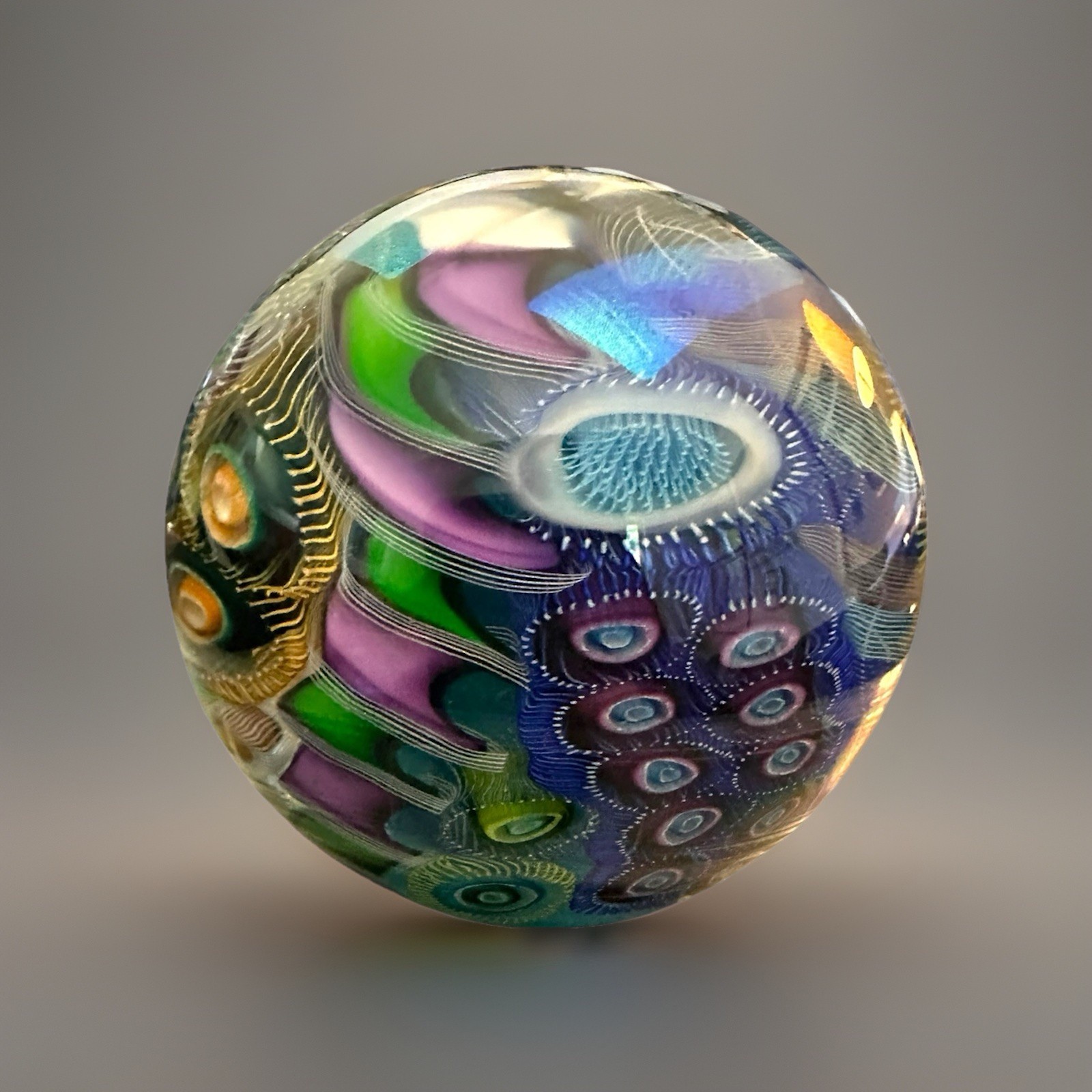 NEW 3” Seascape Inspired Orb Paperweight Signed Art Glass by Scott Garrelts USA