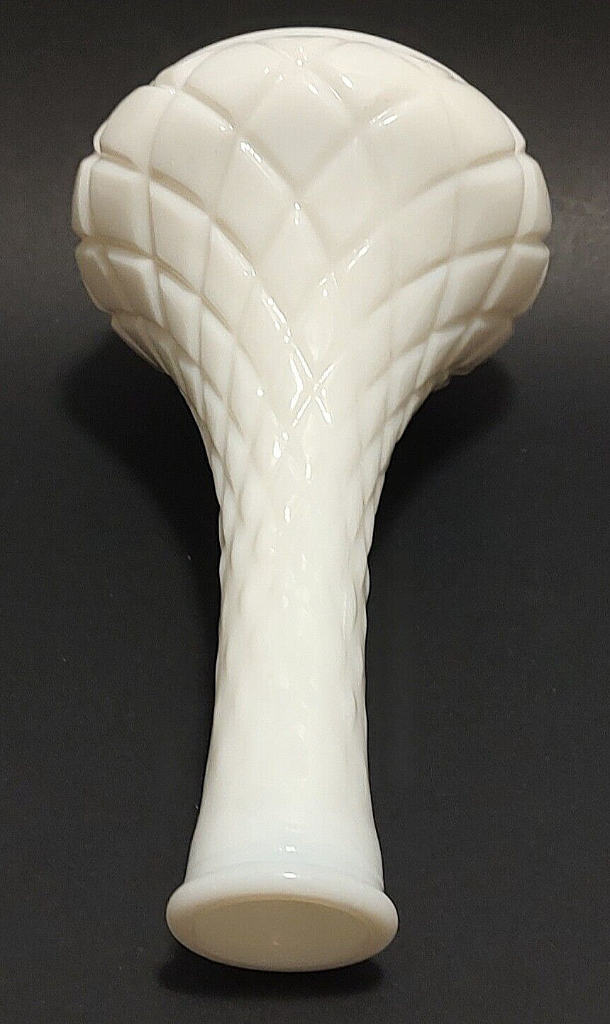 Vintage 1960s Hoosier Milk Glass 4062 Bud Vase Diamond Cut White Opaque Glass 6″