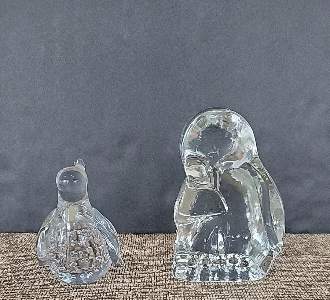 Vintage Lot of 2 Penguin Figurine Clear Glass