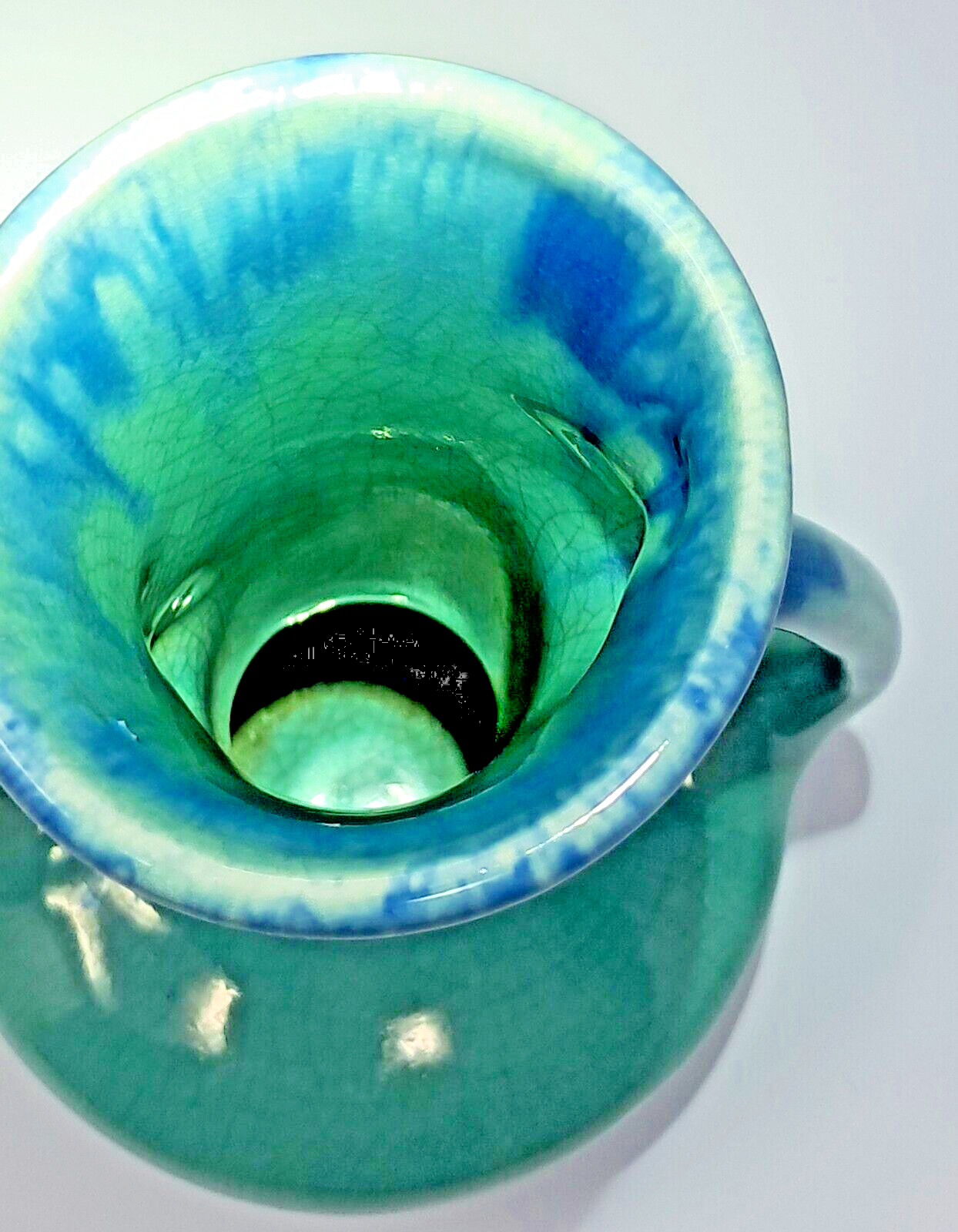 Pittsville Pottery Ceramic Vase 7″ tall bicolor blue 1930s double handle vintage