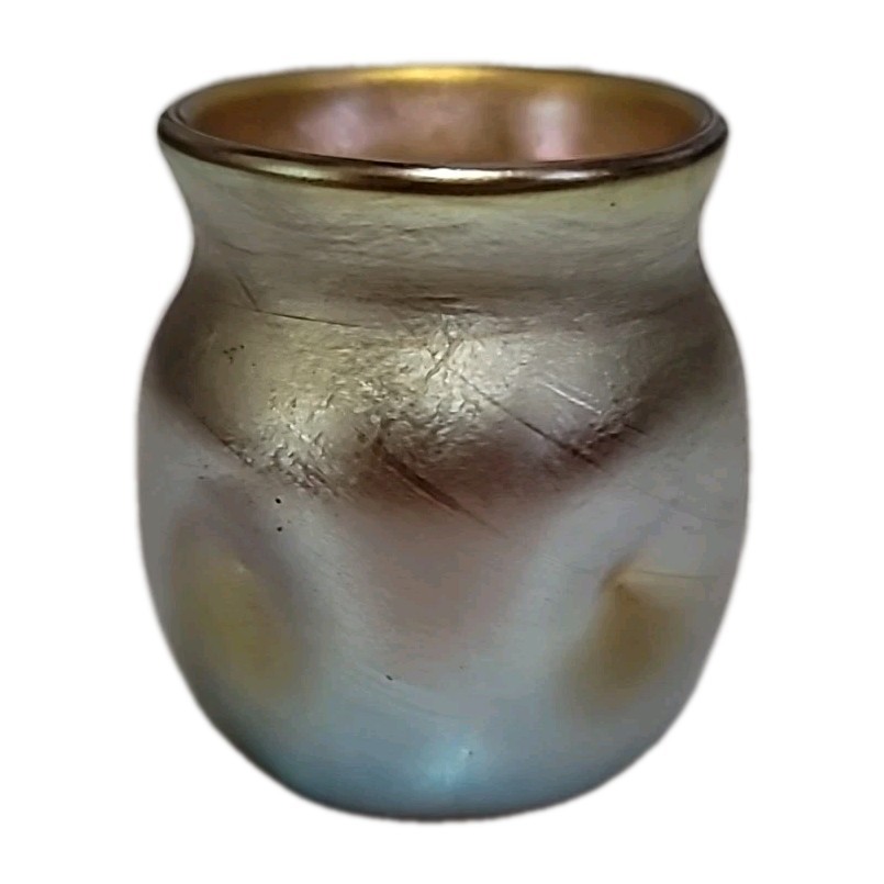 L.C.T. Louis Comfort Tiffany Favrile Dimpled Iridescent Small Glass Cabinet Vase