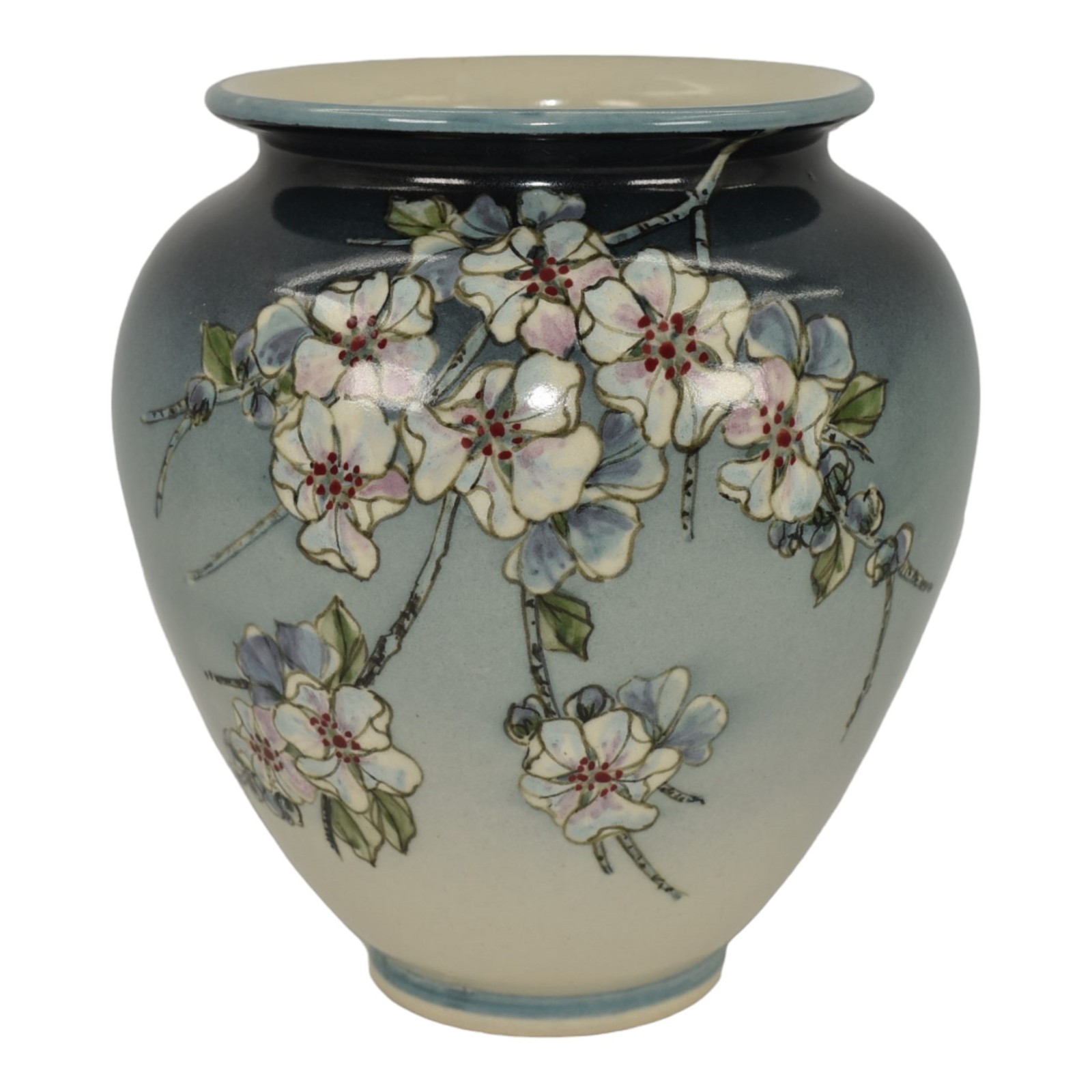 Santa Barbara Ceramic Design 1984 Pottery Hand Painted Floral Blue Vase Ba Han