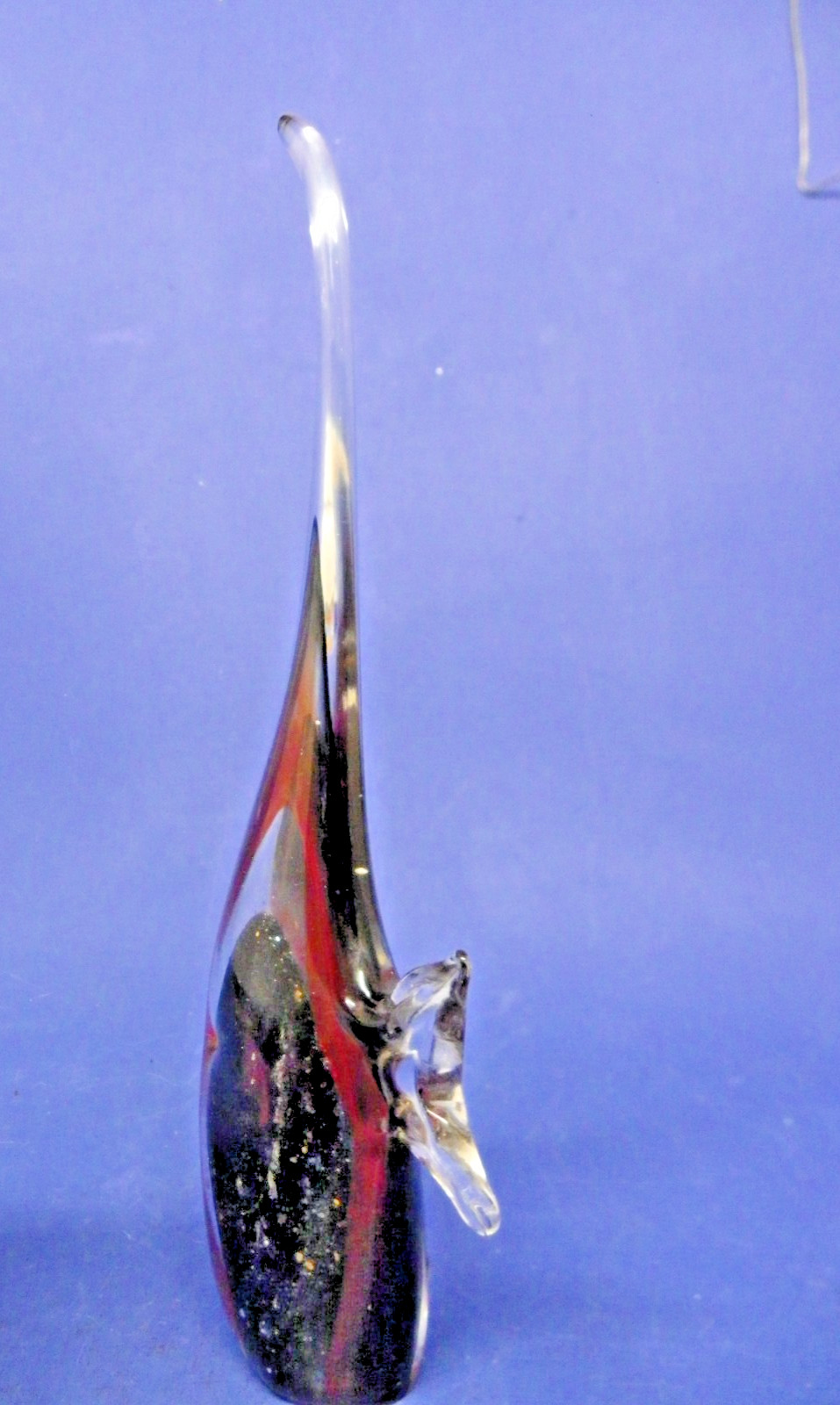 Art Glass Hand Made Fish Figurine Glittery Black and Red Colors 12″ Tall
