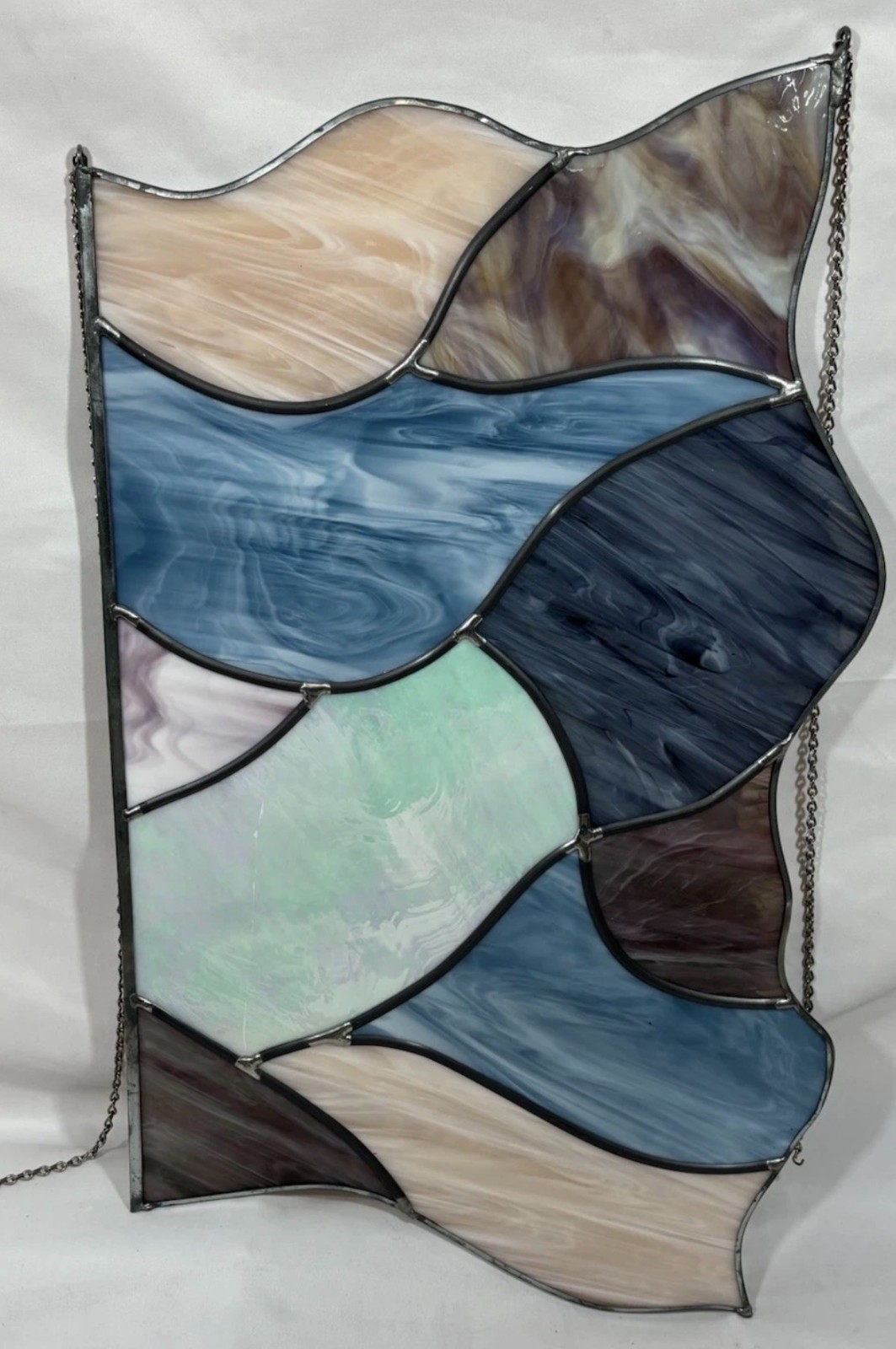 4 Vintage Leaded Stained Glass Hanging Window Panels Iridescent Mosaic Puzzle