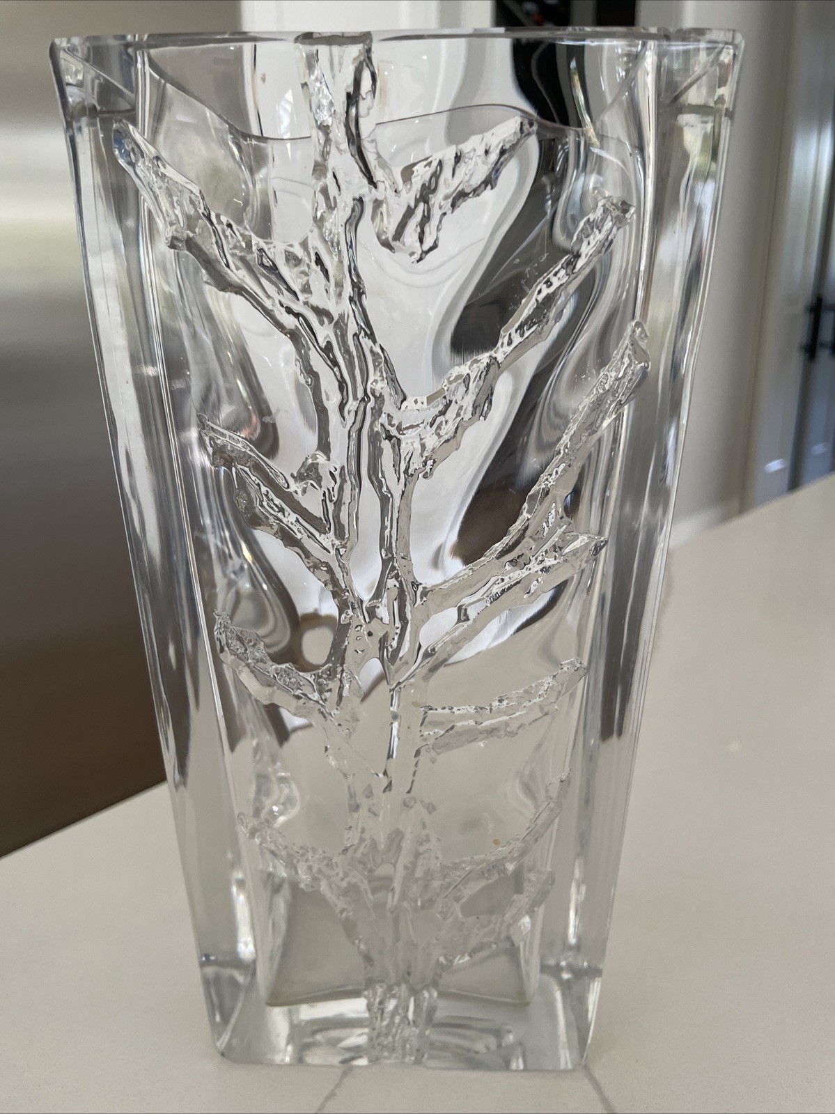 MONUMENTAL LARGE DAUM FRANCE CRYSTAL TEXTURED DEEP CUT VASE