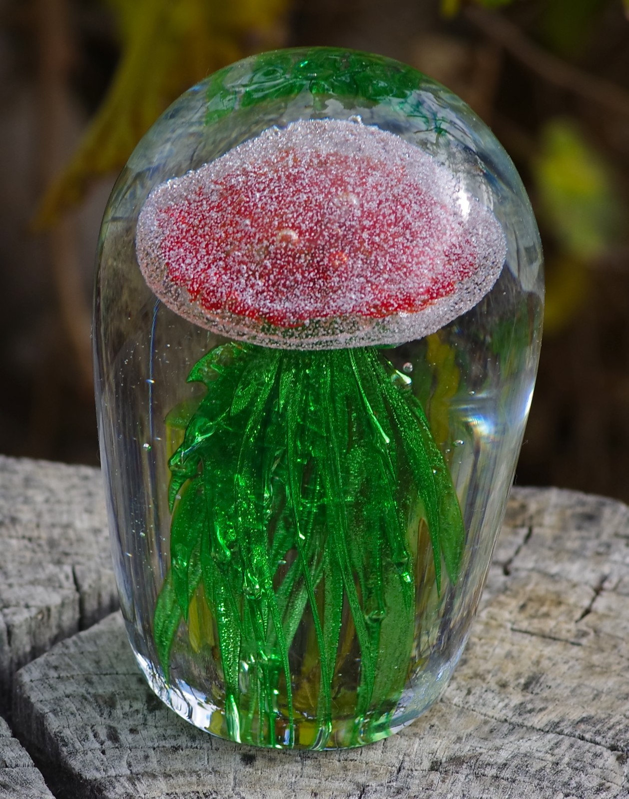 VINTAGE Paperweight Jellyfish Sparkling Pink Green Massive 4lb MAGNIFICENT GLASS
