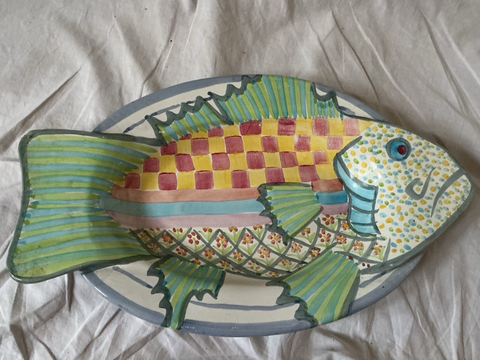 NEW Vintage MackenzieChilds 15” GREEN Fish Platter