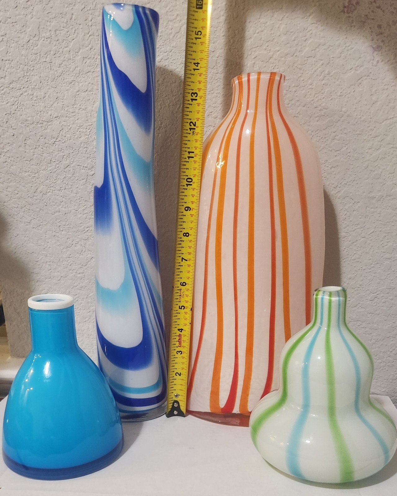 Tall Murano Mid-Century Vintage Art Glass Vase Sommerso Design Red Orange Twist