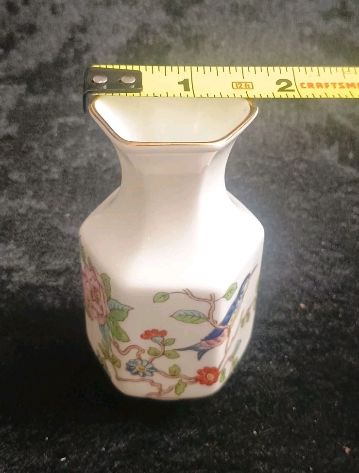 Vintage Aynsley Pembroke Fine English Bone China Small Floral Bird Bud Vase 3.5″