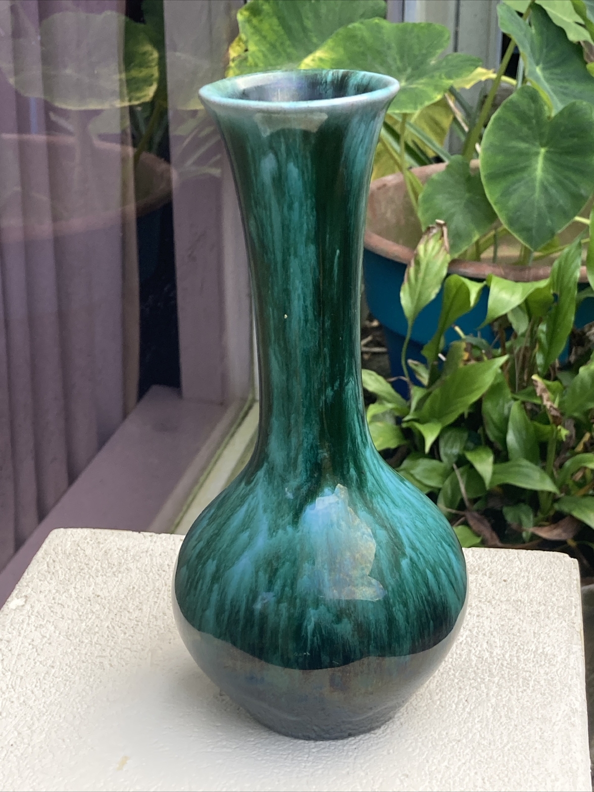 Blue Mountain Pottery Redware Vase in Rich Blue-Green Liquid Drip Glaze