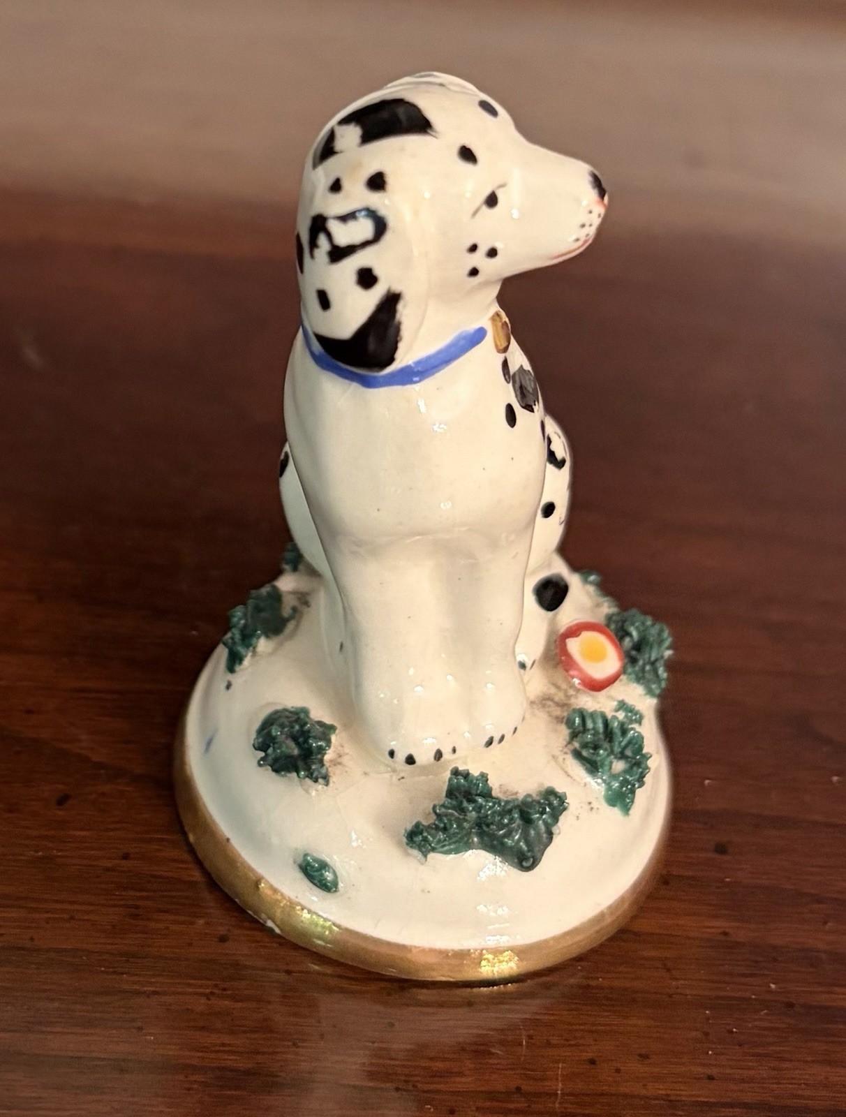 Antique 18th Century Chelsea Porcelain Dalmatian Dog Figurine; Gold Anchor Mark