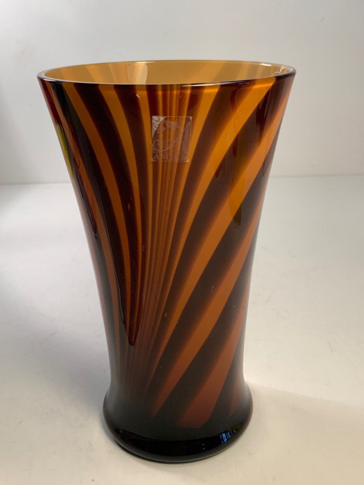 Vintage Amici Amber Brown Glass Swirl Vase 6.5 in.