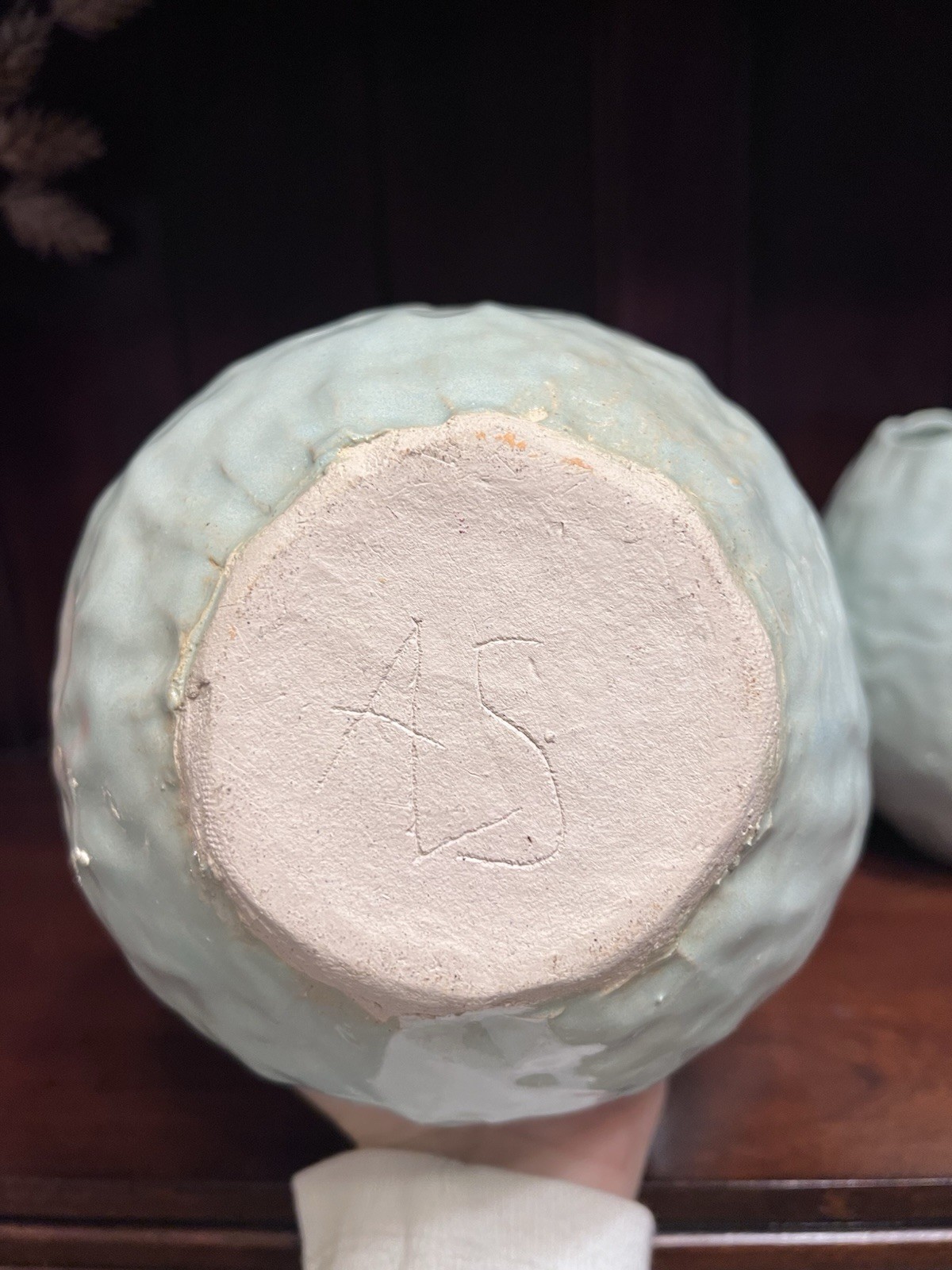 Handmade Studio Art Pottery Vases Set of 3 Signed by Artist Mint Seafoam Color