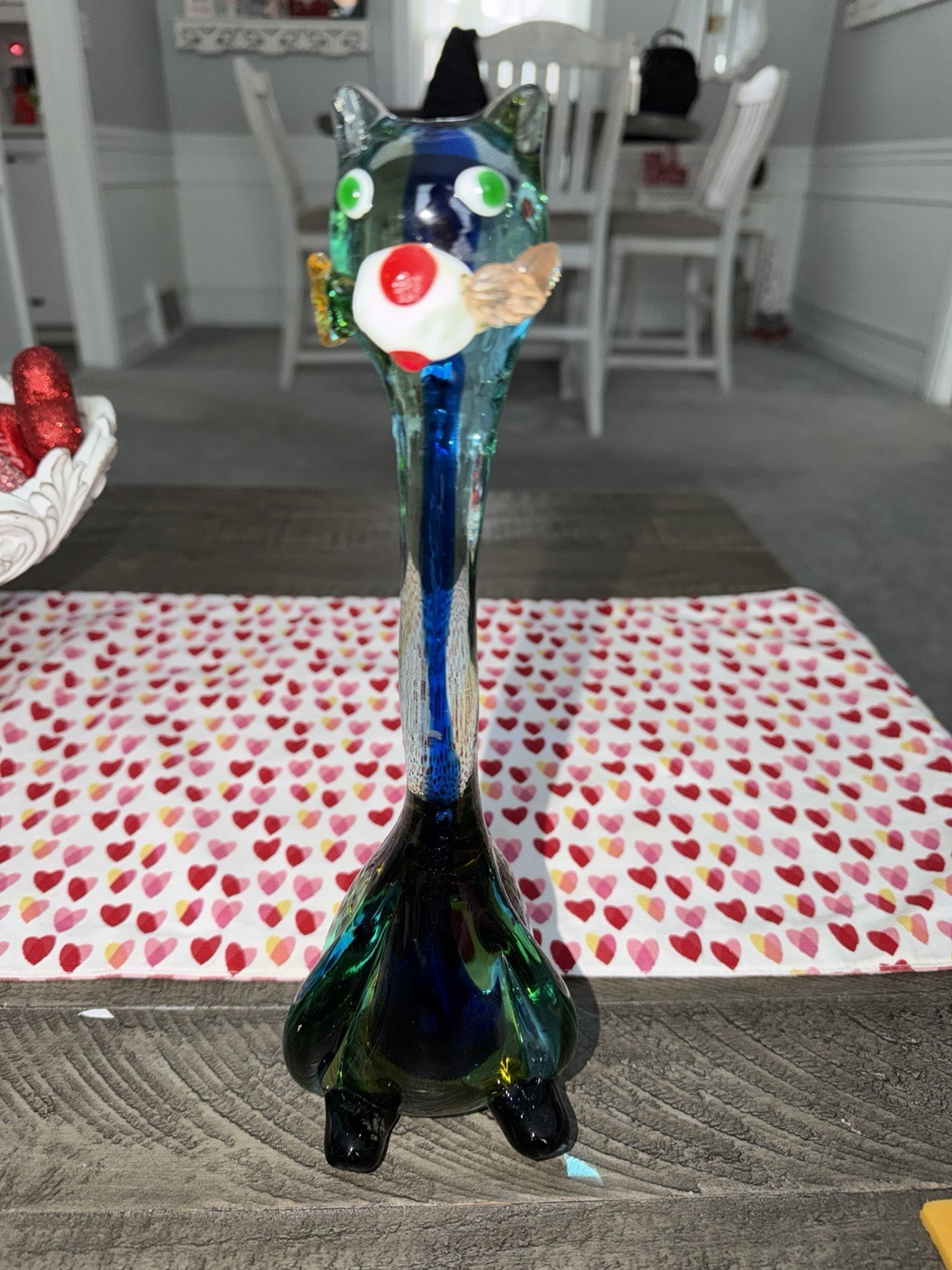 Murano Style Art Glass Abstract Long Neck Cat Kitty Figurine Sculpture