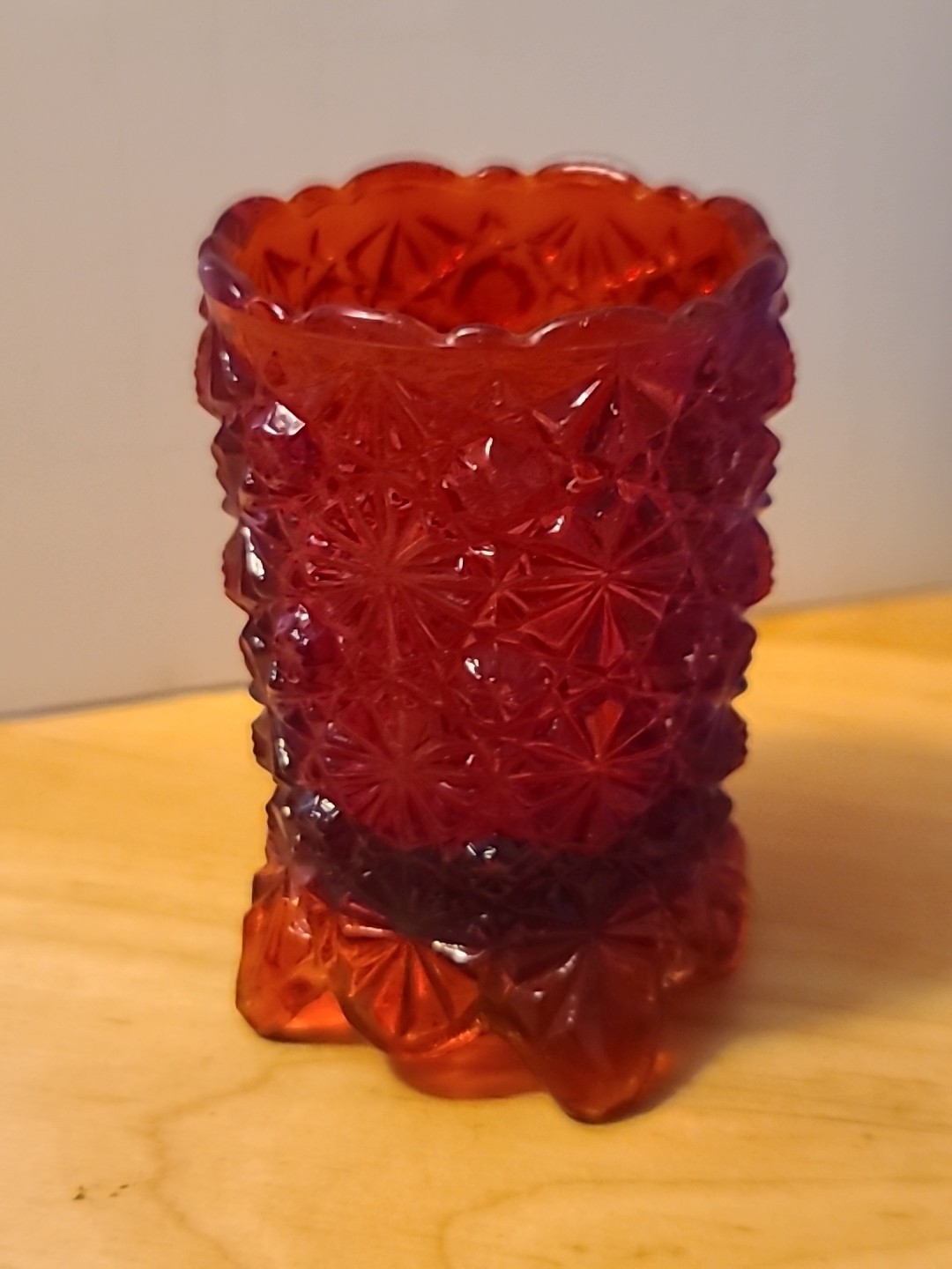 Vintage Red Daisy Button Amberina Candle Holder