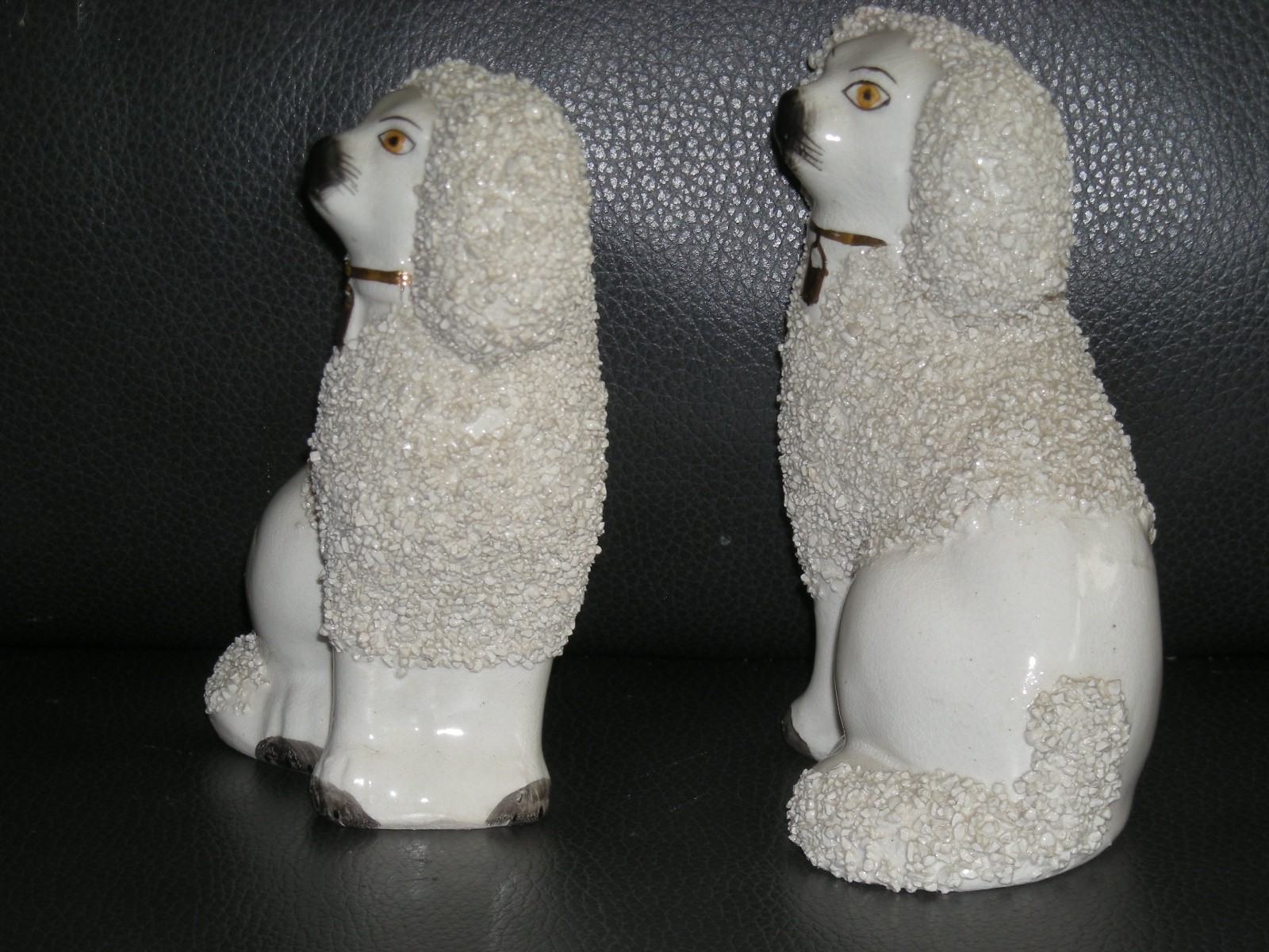 Antique Pair Staffordshire Ware England Poodles Dogs Confetti Figurines 4 3/4″