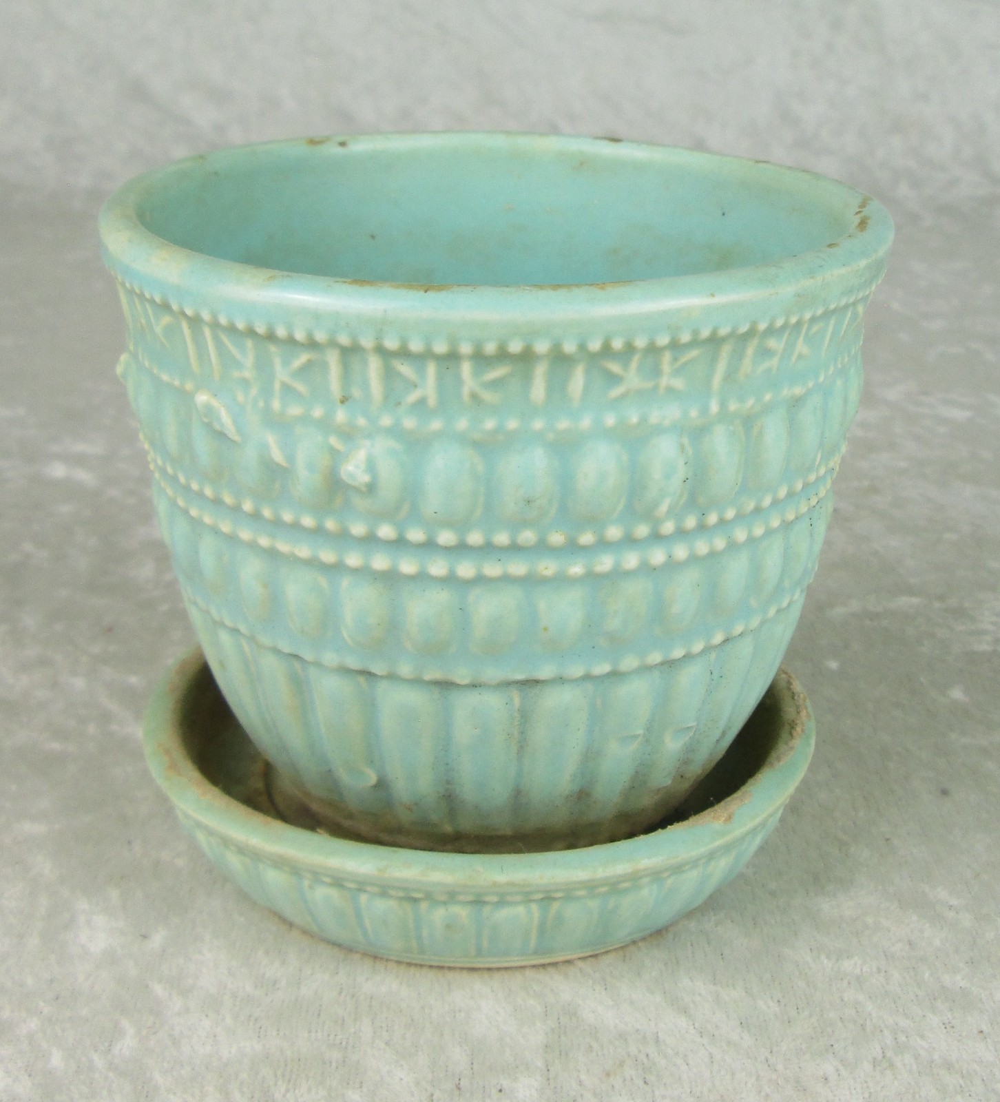 McCoy Pottery Planter Turquoise Mid Century Modern 3-7/8 in Tall 4-1/8 Diameter