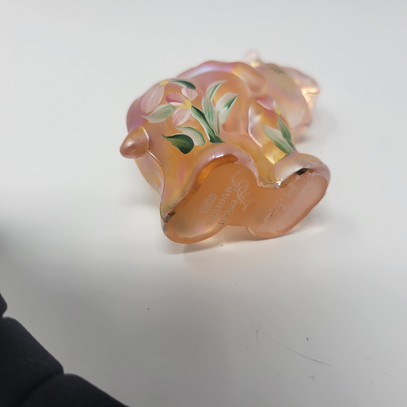 Vintage Fenton 4″ Little Peach Iridescent Elephant Purple Hand Painted Rare