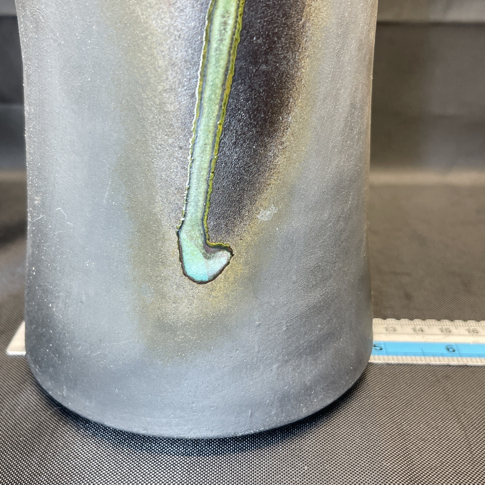 Signed Evans Vase Raku Studio Art Pottery Abstract 11.45″ Signed # 273