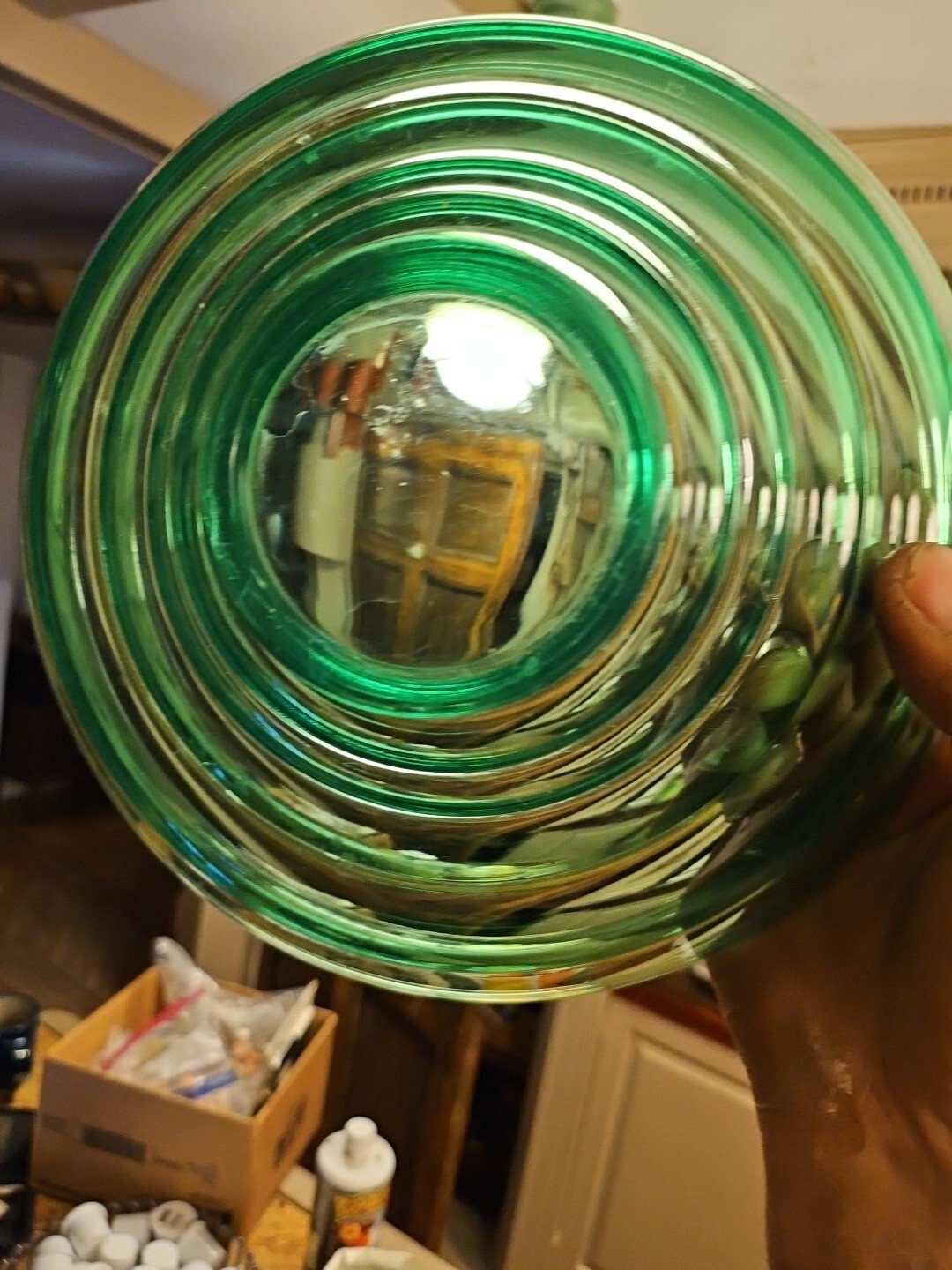 Unbranded Blenko Similar Green 5 Tiered Art Deco GLASS Bowl 9×3″ Pyramid Atomic