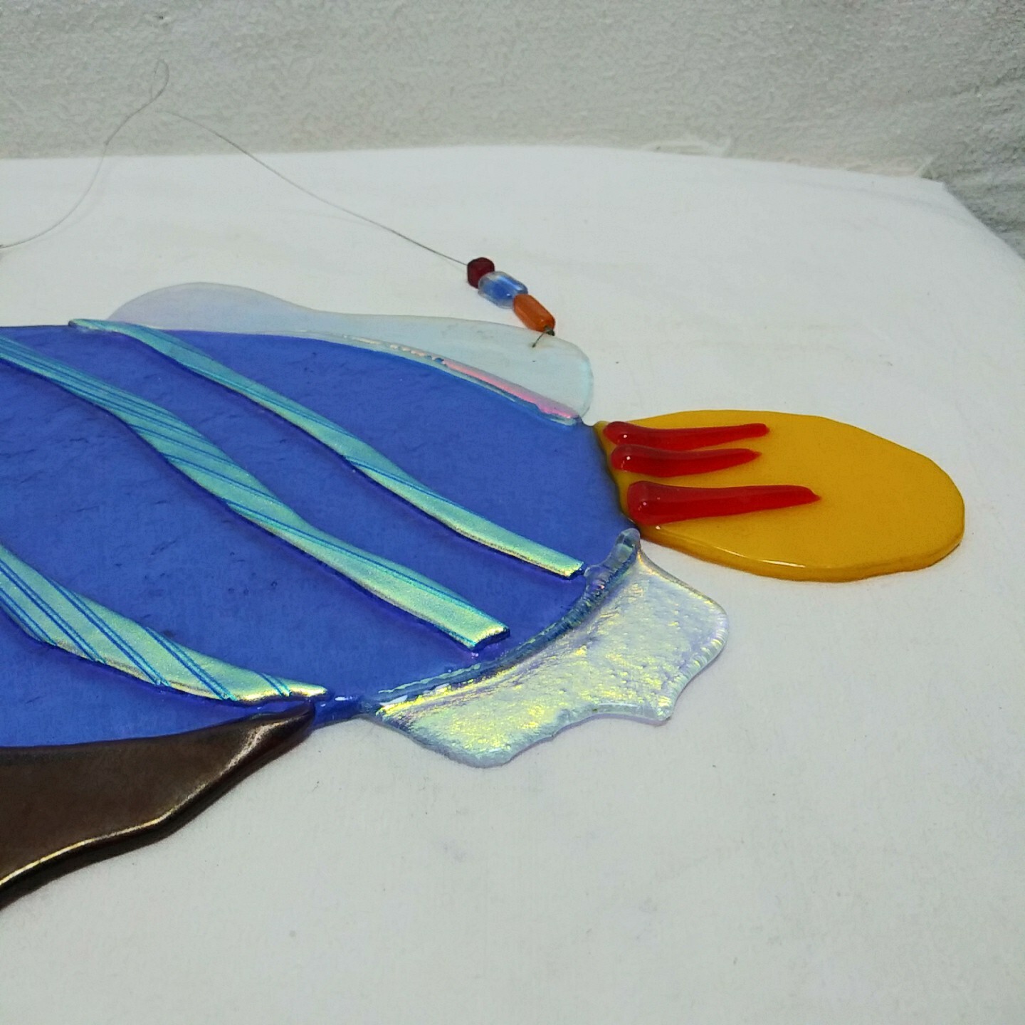 Handmade Iridescent Fused Glass Art Fish Suncatcher Window Wall Hanging 13″