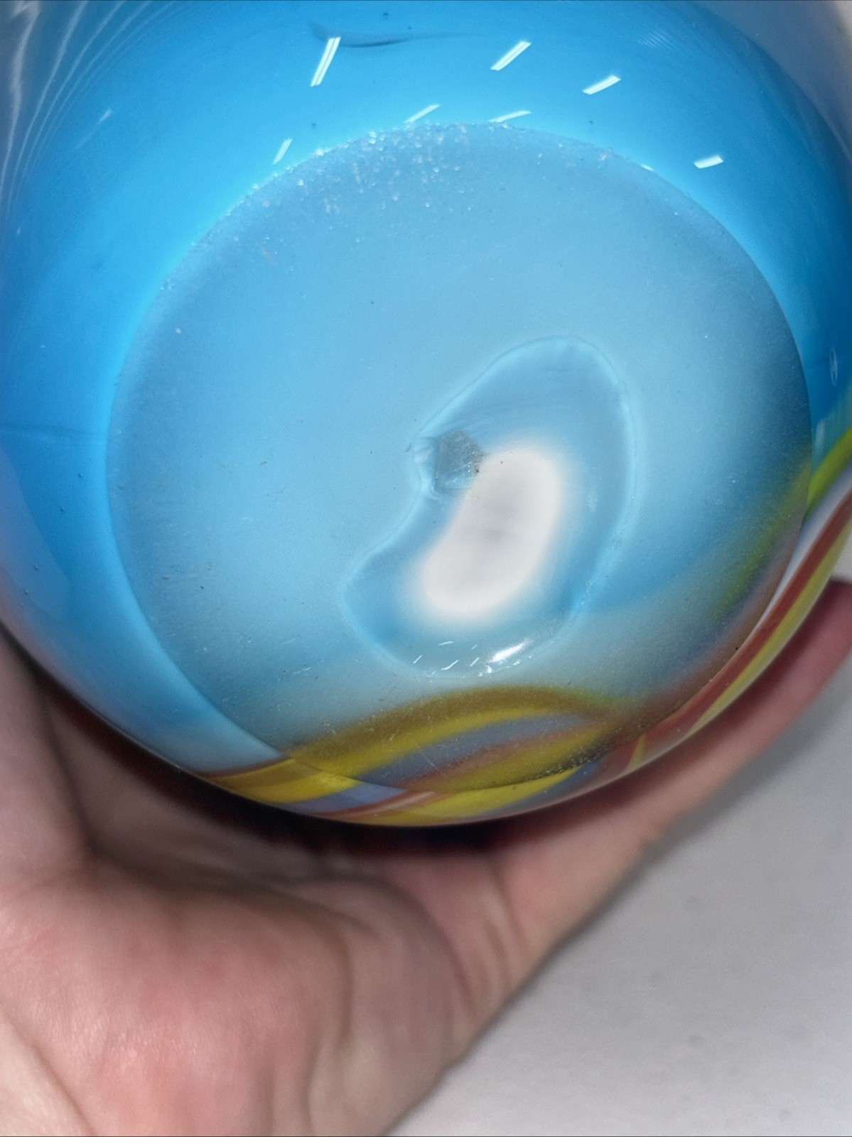 Lovely Murano Style Hand Blown Art Glass Oval Vase Blue Green Abstract 10 3/4”